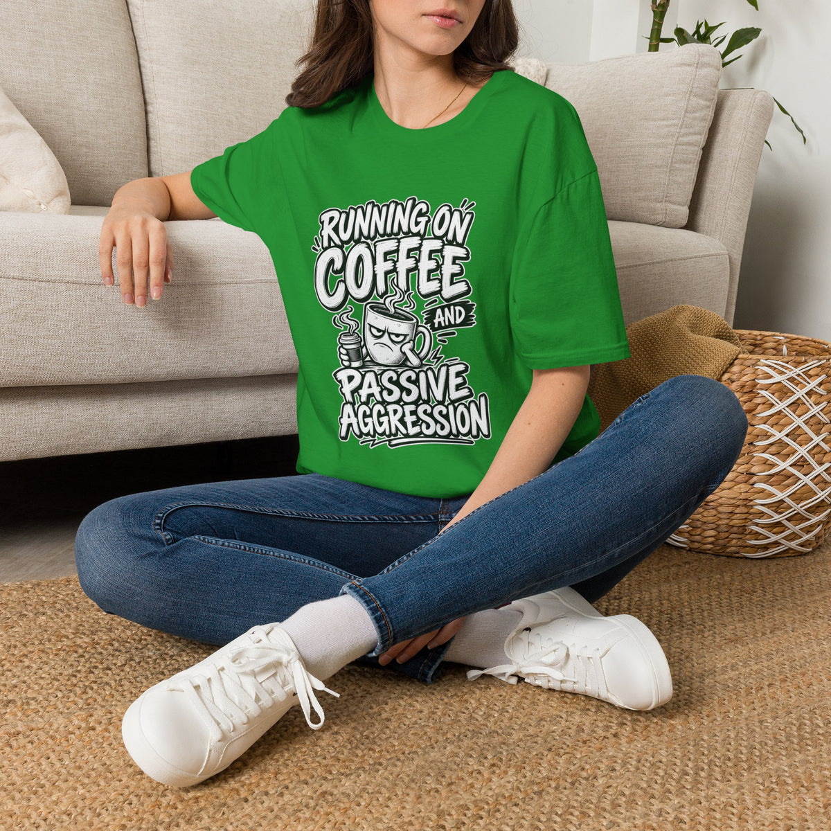 Funny Dark Humor Tshirt — Funny Office Tshirt Dark Humor Graphic Tee Unique Coworker Gift  RUNNING ON COFFEE AND PASSIVE AGGRESSION Shirt