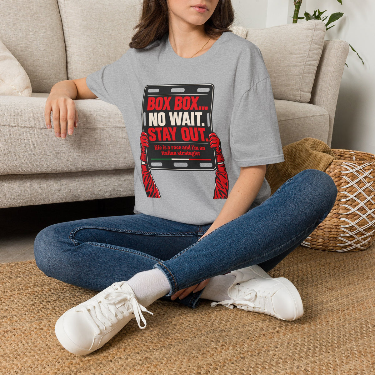 Funny Racing T-Shirt Box Box No Wait Stay Out Italian Strategist Motorsport Fan Shirt Unisex Softstyle Tee Race Day Gift