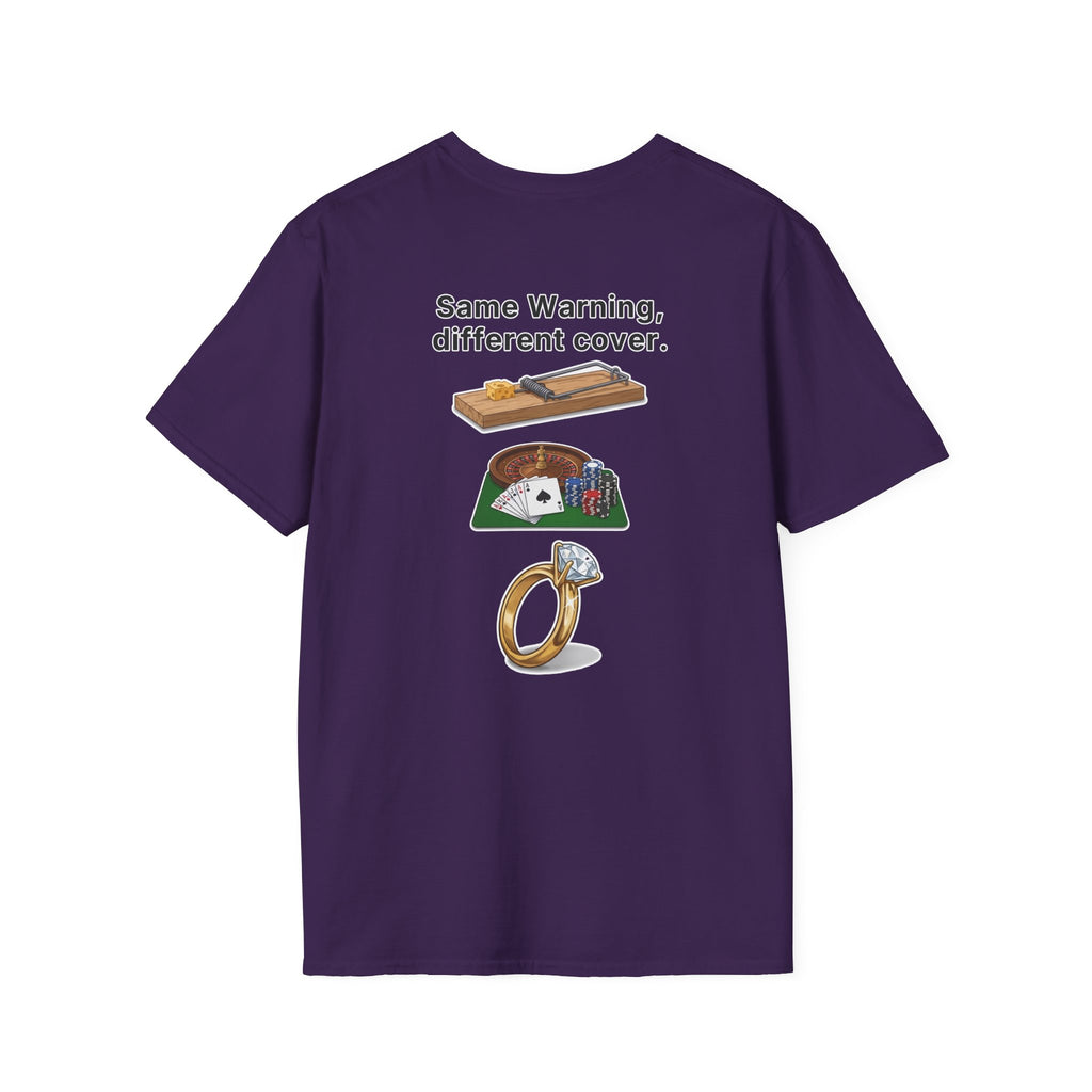 Funny Marriage T-Shirt Same Warning Different Cover Mousetrap Casino Ring Wedding Humor Shirt Groom Bachelor Party Tee