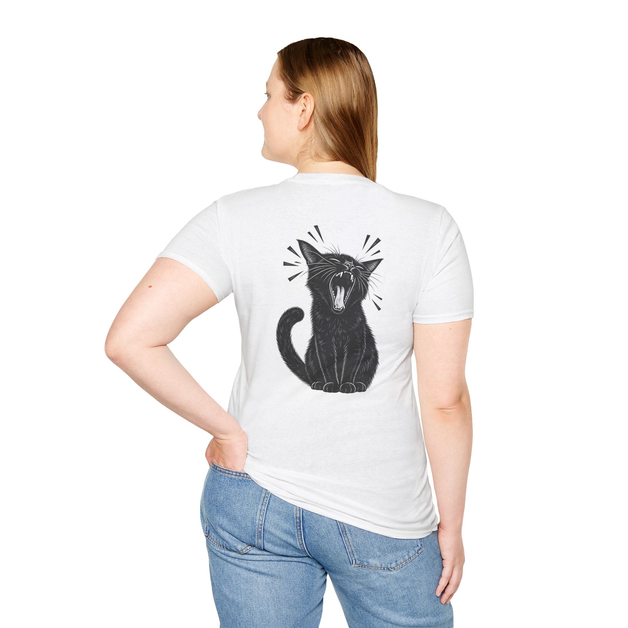 Black Cat Shirt Funny Yawn Comic Style Cat Lover Graphic Tee Unique Gift Black Cat T shirt