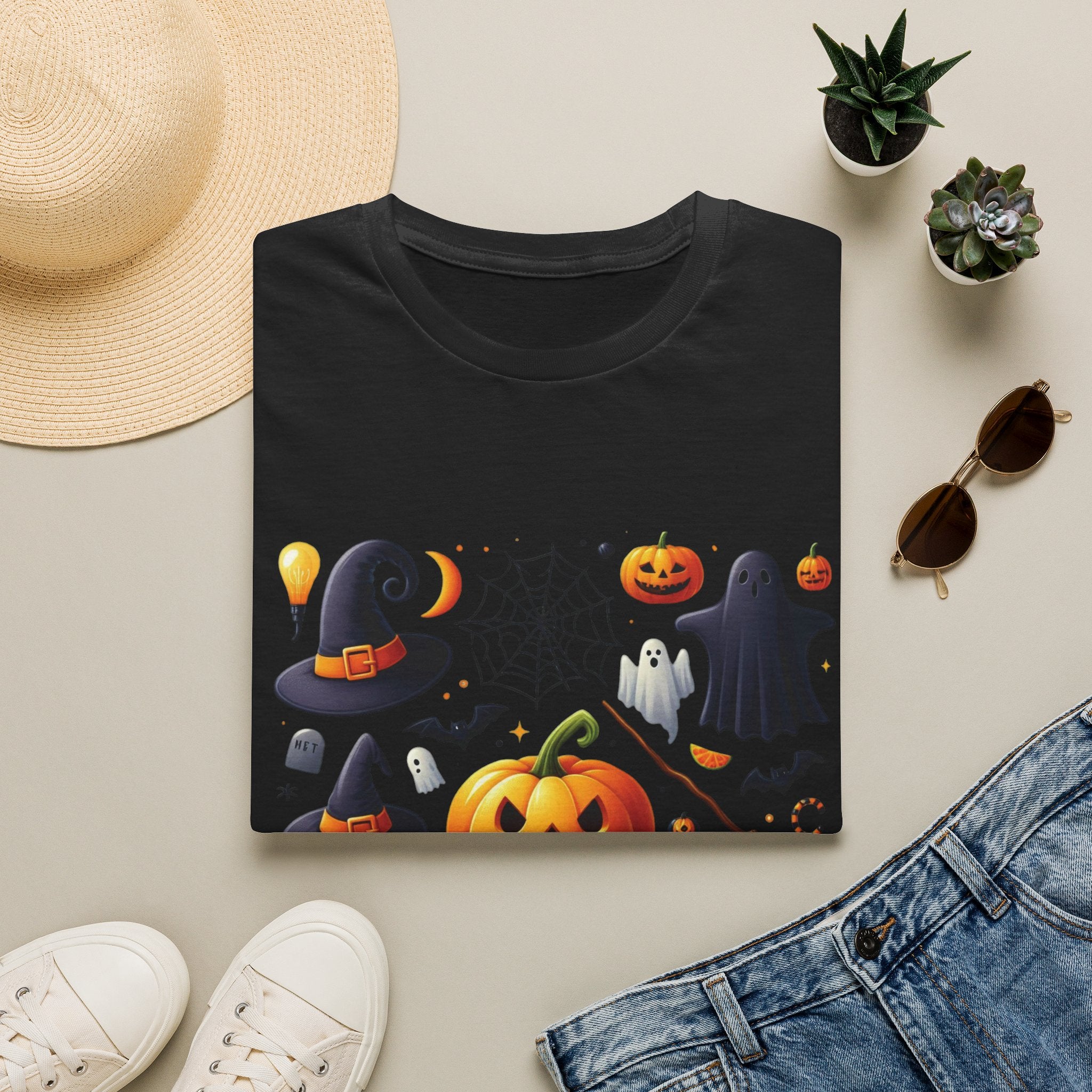 Halloween Pumpkin Face Funny Scary Mens Cotton T-Shirt Tee Top Unisex Women Gift