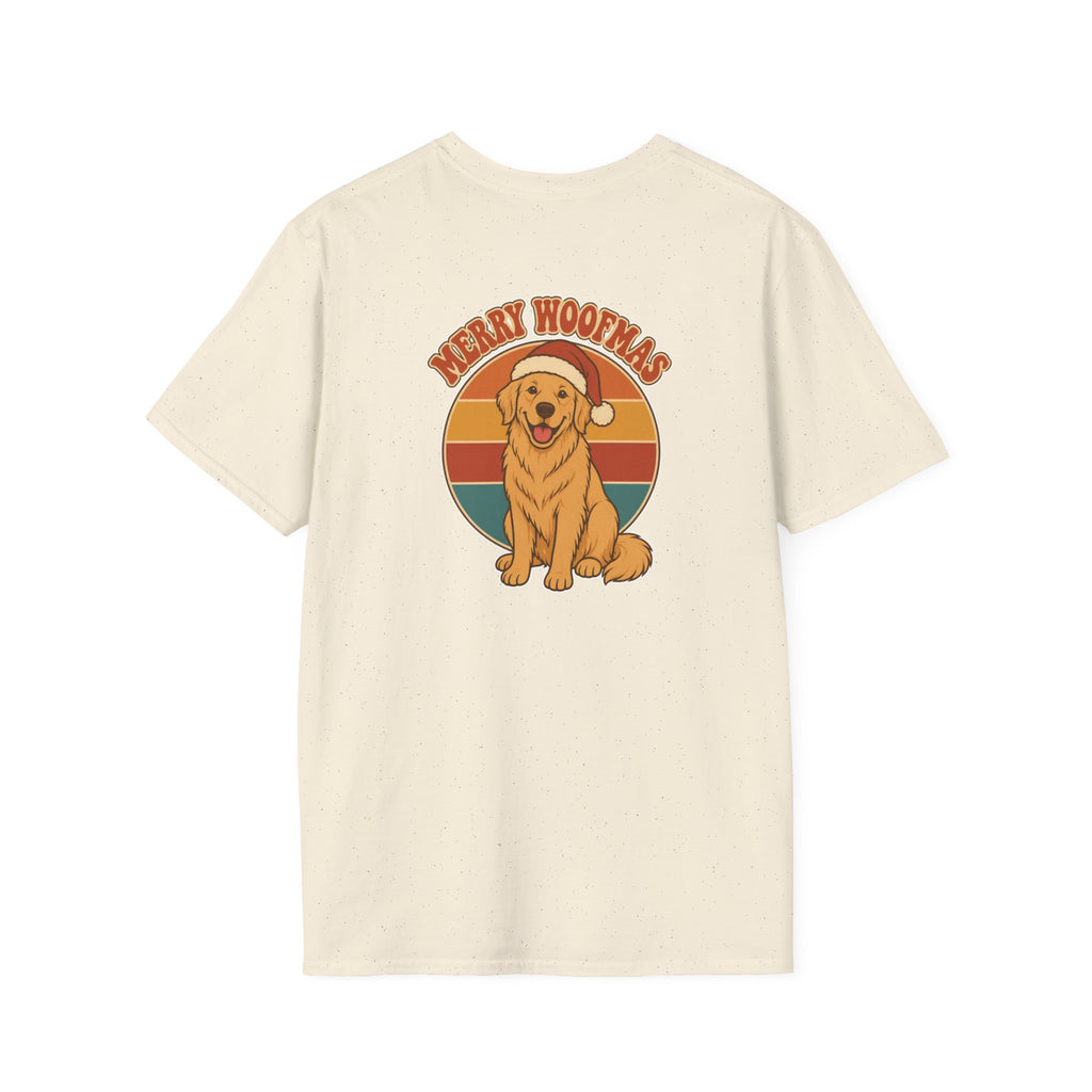 Retro Christmas Dog T-Shirt Merry Woofmas Vintage Dog Lover Shirt Unisex Softstyle Tee Christmas Gift
