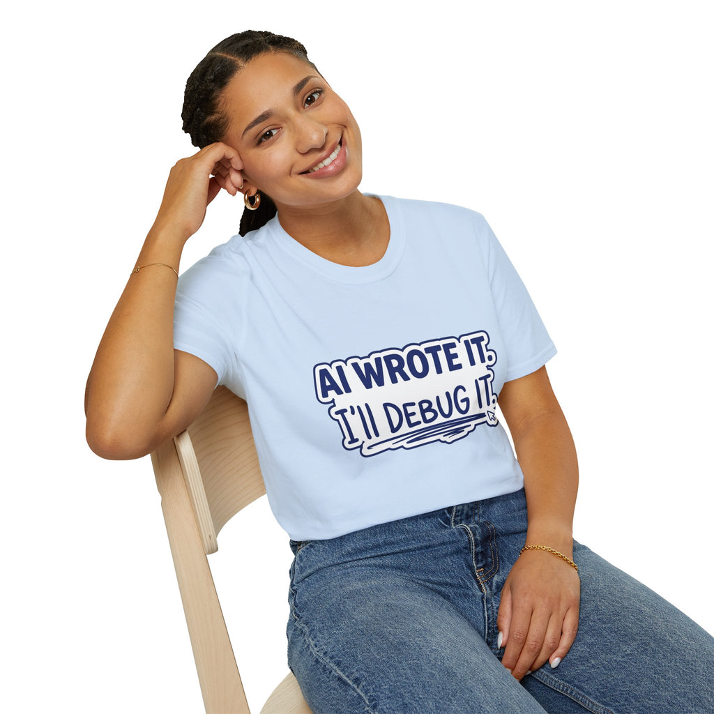Funny Tshirt AI Wrote It I'll Debug It Shirt Funny Vibe Coding Programmer Tee Unisex Softstyle T-Shirt