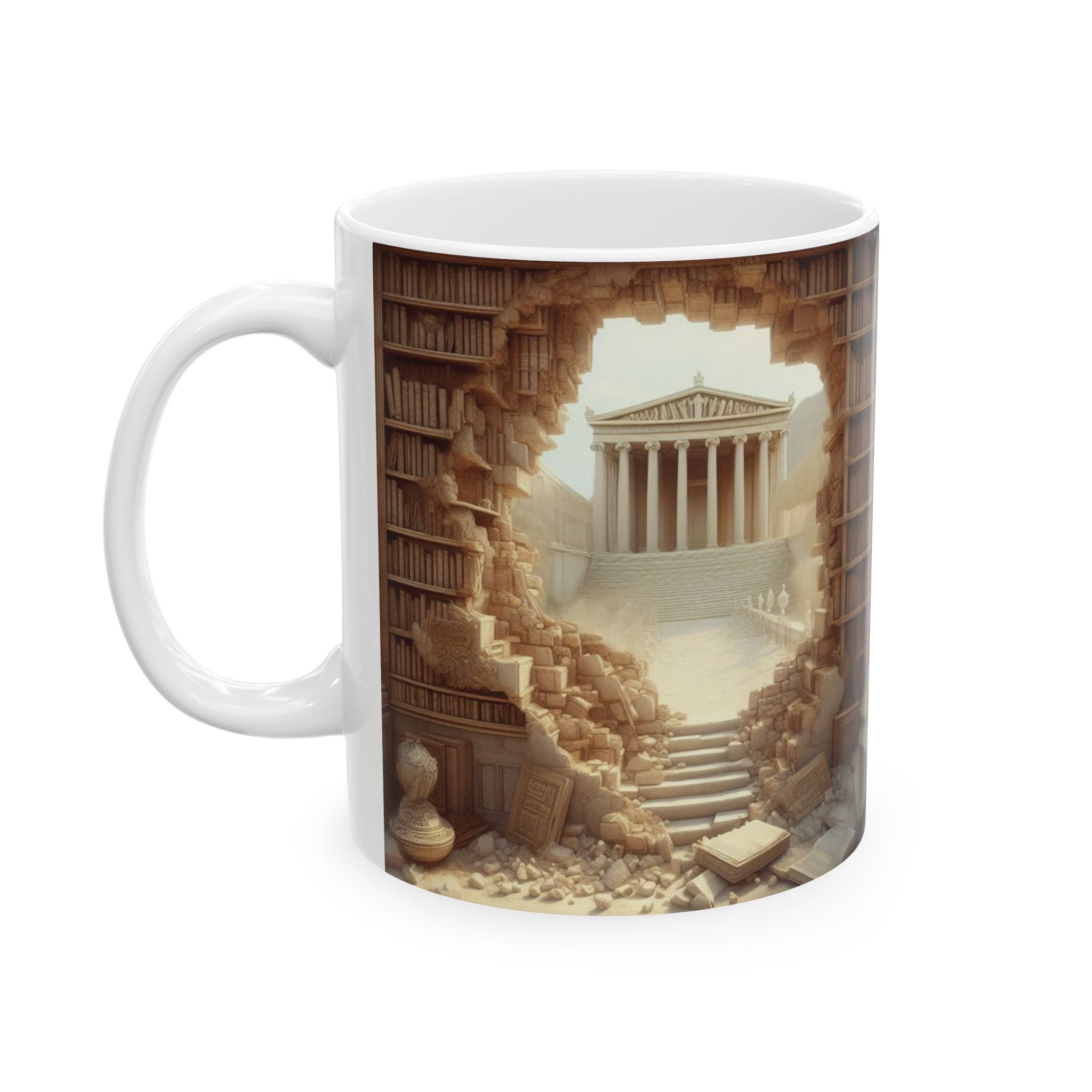 3D Ancient Athens Library Bookshelf Mug Unique Ceramic Mug Coffee Cup Gift Love 11oz
