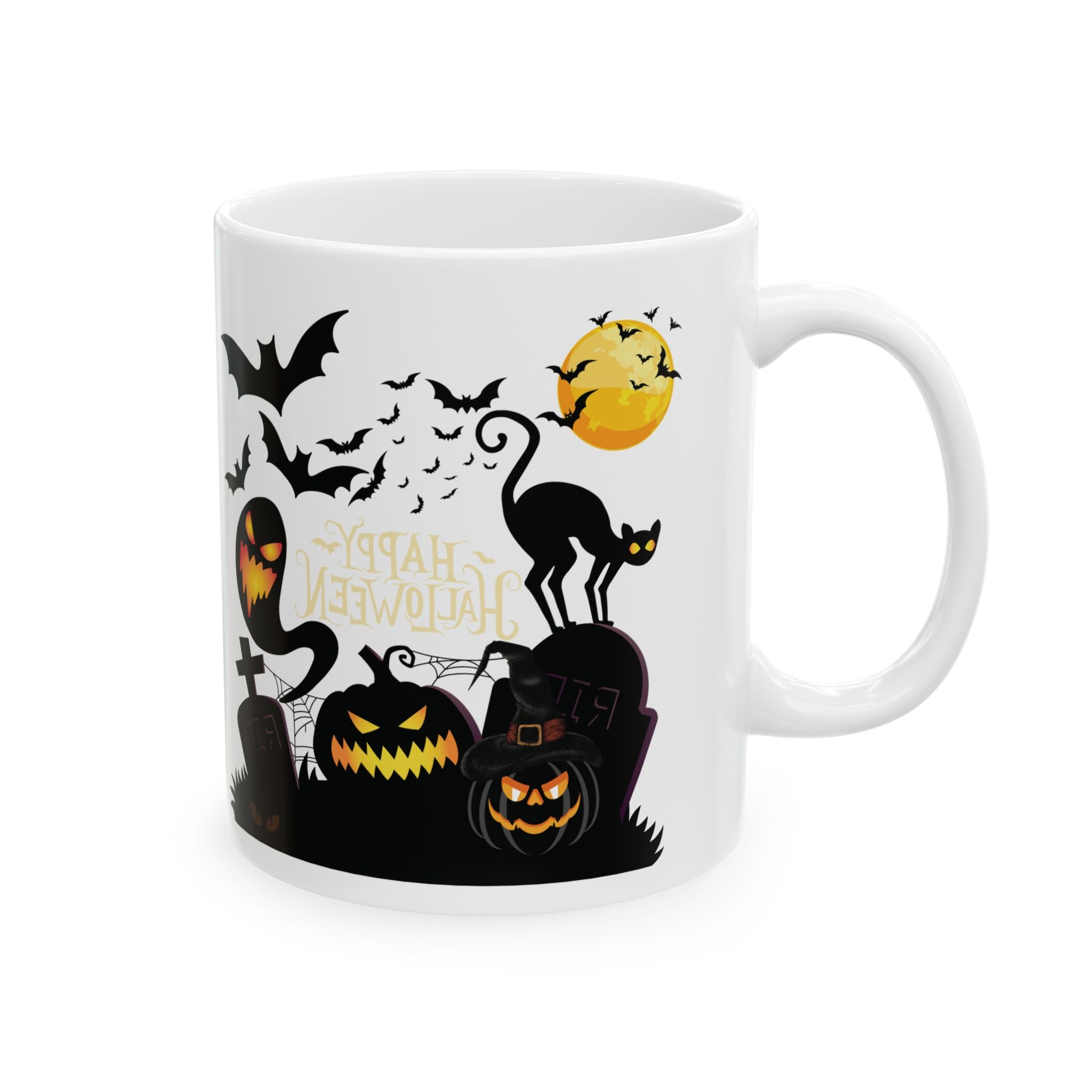 Happy Halloween Pumpkin Spooky White Coffee Mug Funny Best Gift For Friends 11oz