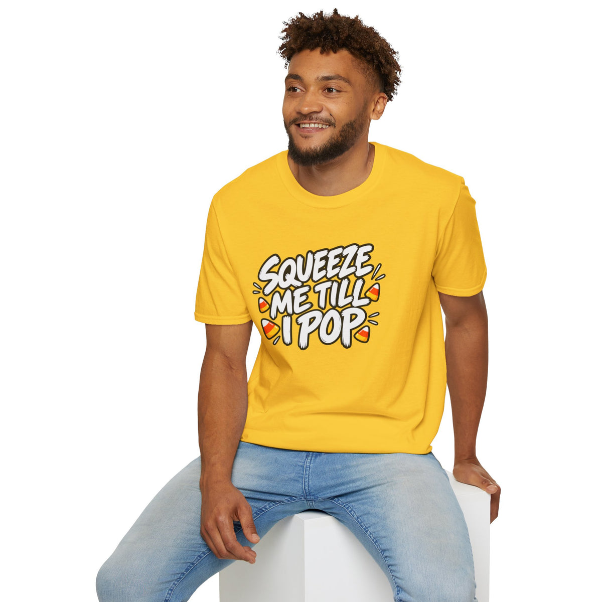 Funny Halloween Shirt Squeeze Me Till I Pop Candy Corn Novelty Tee Graphic T-Shirt