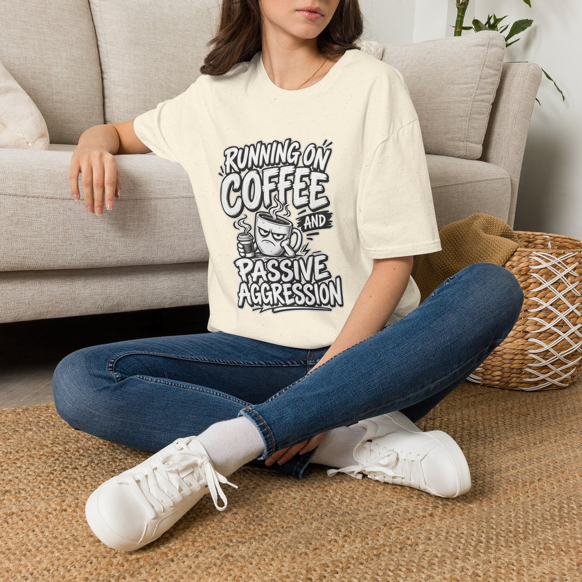 Funny Dark Humor Tshirt — Funny Office Tshirt Dark Humor Graphic Tee Unique Coworker Gift  RUNNING ON COFFEE AND PASSIVE AGGRESSION Shirt