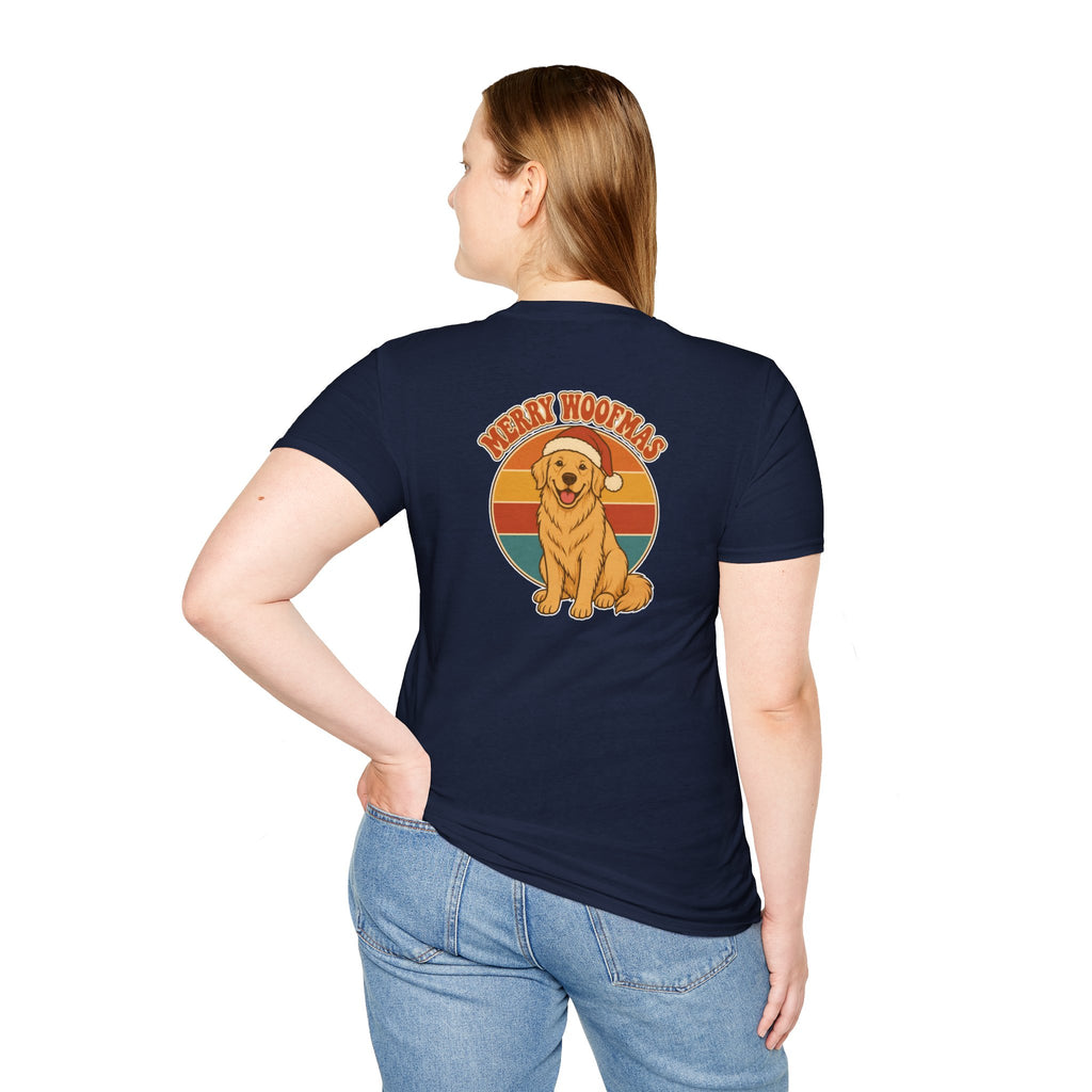 Retro Christmas Dog T-Shirt Merry Woofmas Vintage Dog Lover Shirt Unisex Softstyle Tee Christmas Gift