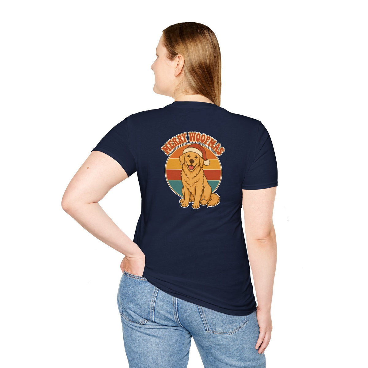 Retro Christmas Dog T-Shirt Merry Woofmas Vintage Dog Lover Shirt Unisex Softstyle Tee Christmas Gift