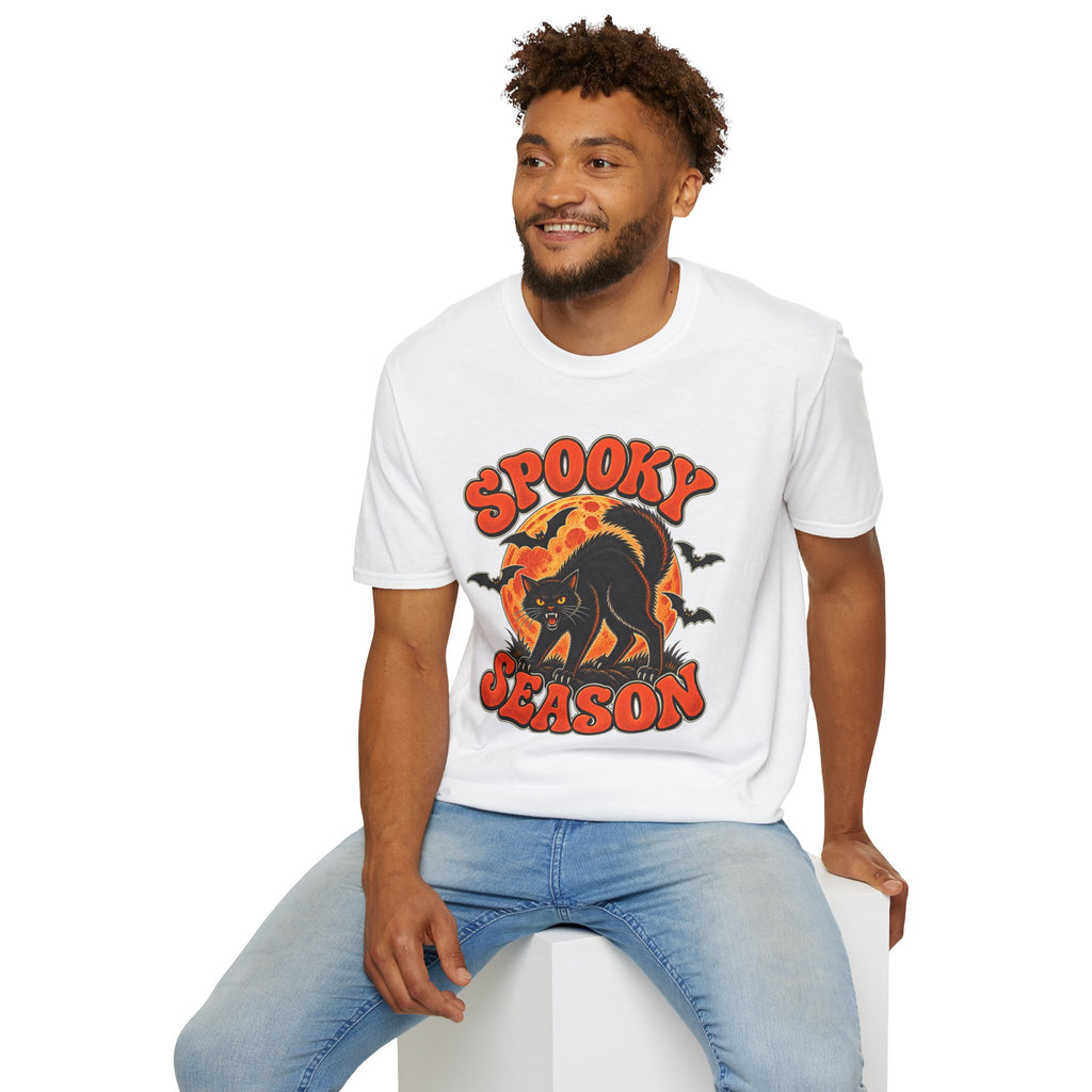 Retro Black Cat Halloween Shirt | Vintage Spooky Season Graphic Tee | Womens Halloween T-Shirt