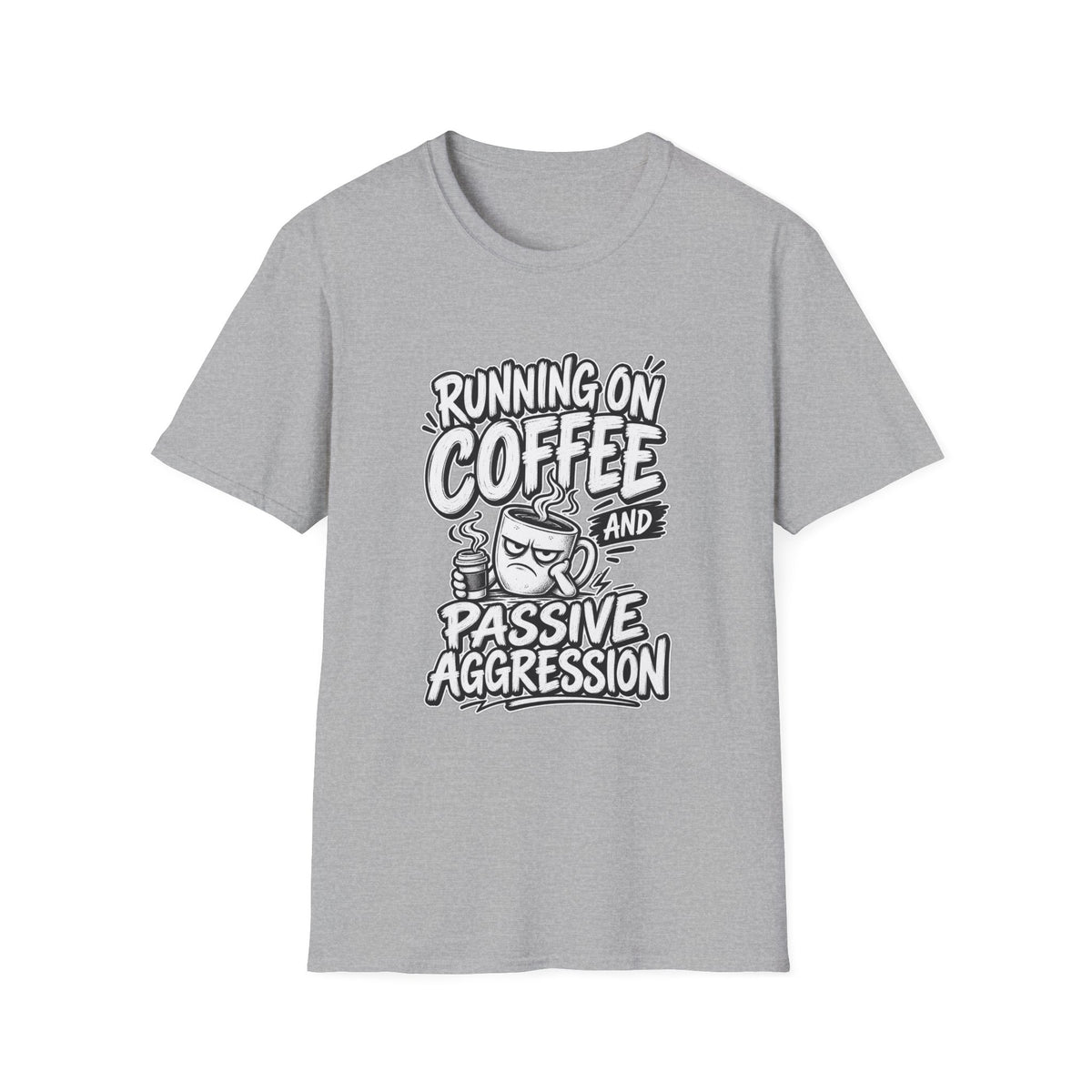 Funny Dark Humor Tshirt — Funny Office Tshirt Dark Humor Graphic Tee Unique Coworker Gift  RUNNING ON COFFEE AND PASSIVE AGGRESSION Shirt
