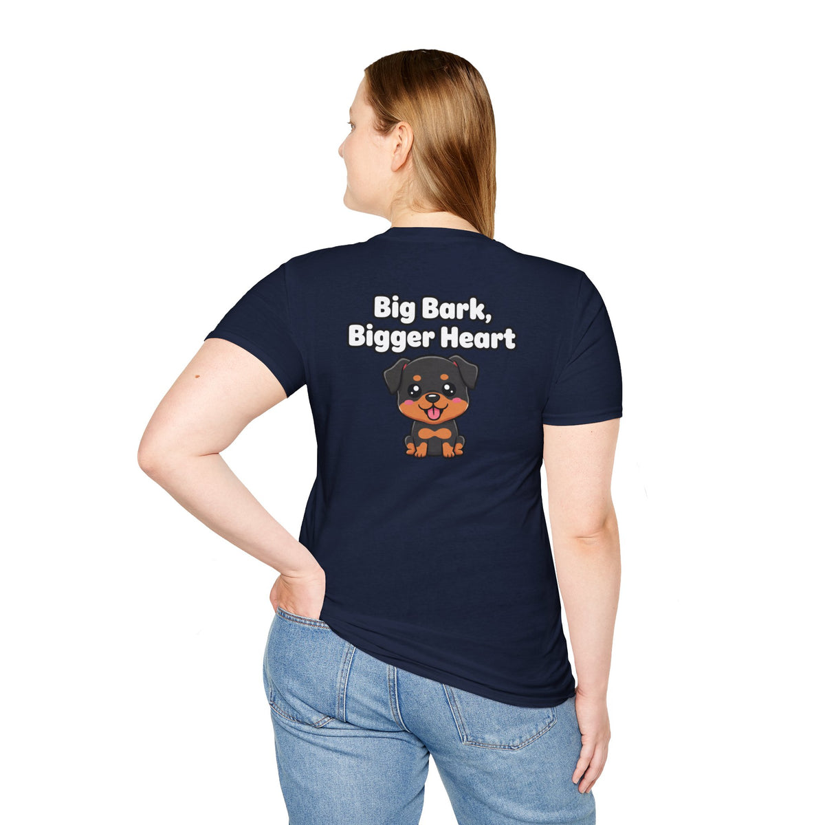 Cute Rottweiler Shirt Big Bark, Bigger Heart Funny Dog Lover Unisex Softstyle Tee Gift