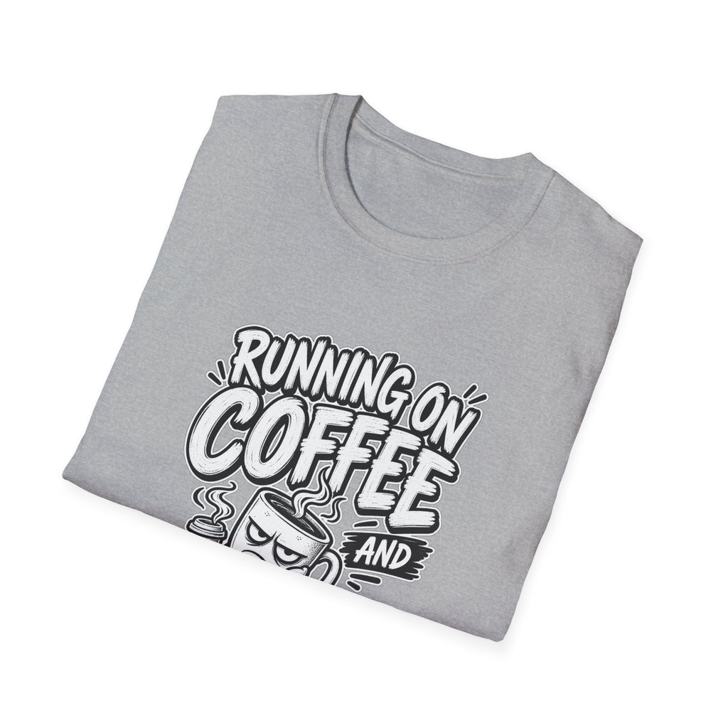 Funny Dark Humor Tshirt — Funny Office Tshirt Dark Humor Graphic Tee Unique Coworker Gift  RUNNING ON COFFEE AND PASSIVE AGGRESSION Shirt