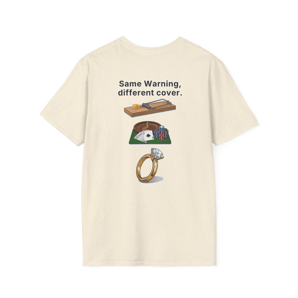 Funny Marriage T-Shirt Same Warning Different Cover Mousetrap Casino Ring Wedding Humor Shirt Groom Bachelor Party Tee