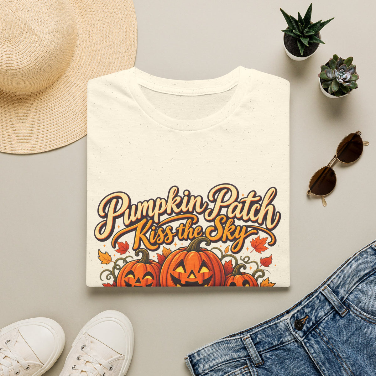 Pumpkin Patch Kiss the Sky Shirt | Cute Fall Jack-O'-Lantern Graphic Tee | Womens Halloween T-Shirt
