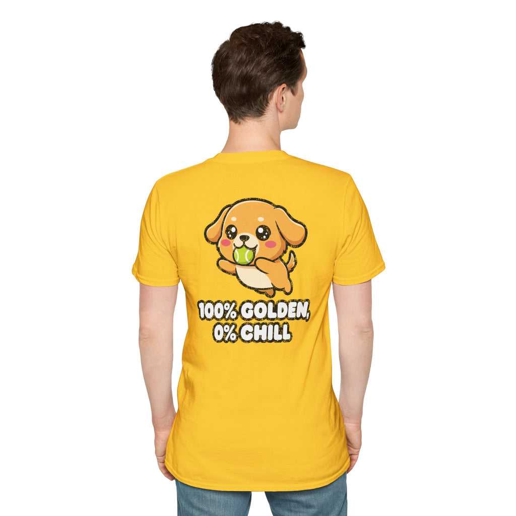 Cute Golden Retriever Shirt 100% Golden, 0% Chill Funny Dog Lover Unisex Softstyle Tee Gift