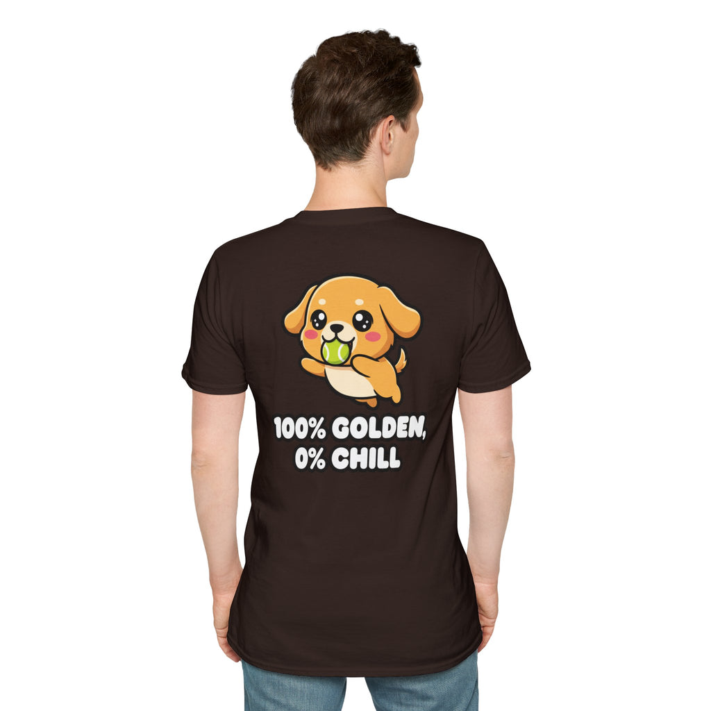 Cute Golden Retriever Shirt 100% Golden, 0% Chill Funny Dog Lover Unisex Softstyle Tee Gift