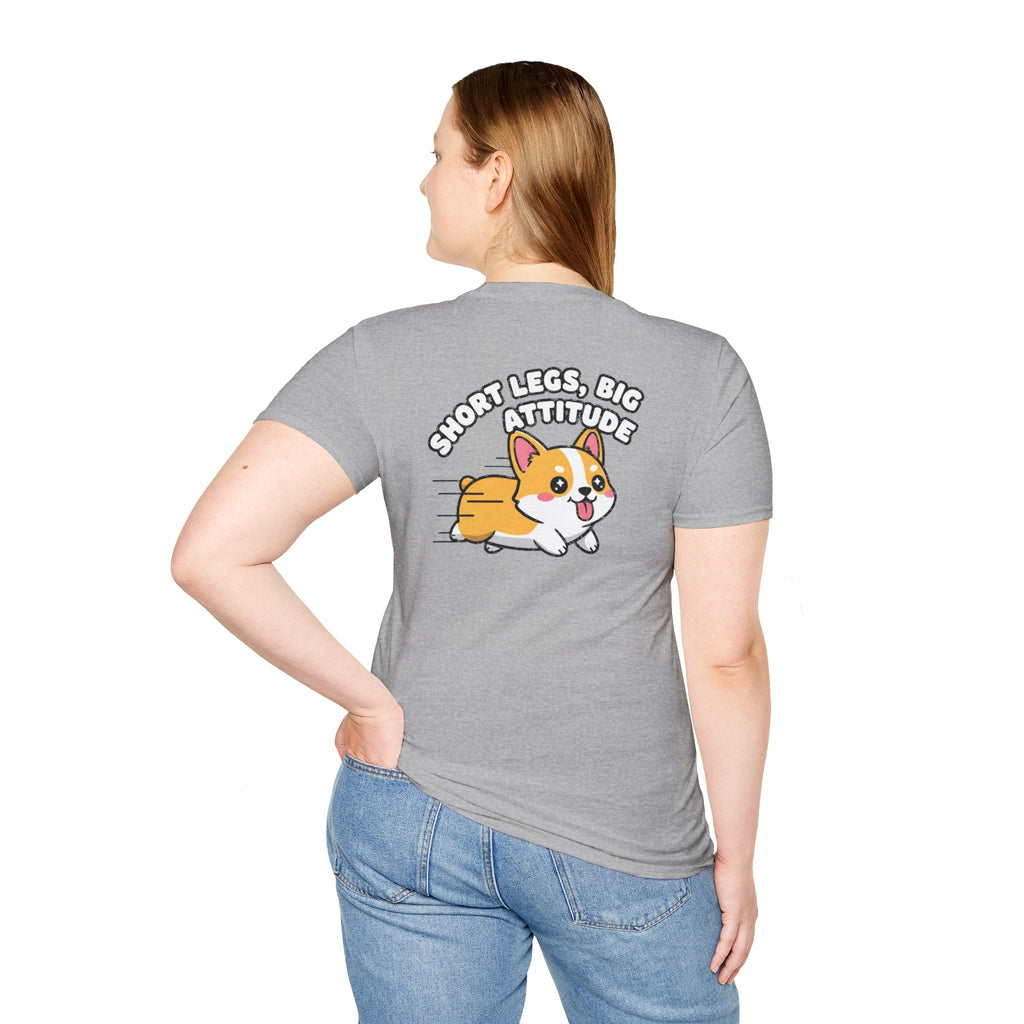 Cute Corgi Shirt Short Legs, Big Attitude Funny Dog Lover Unisex Softstyle Tee Gift