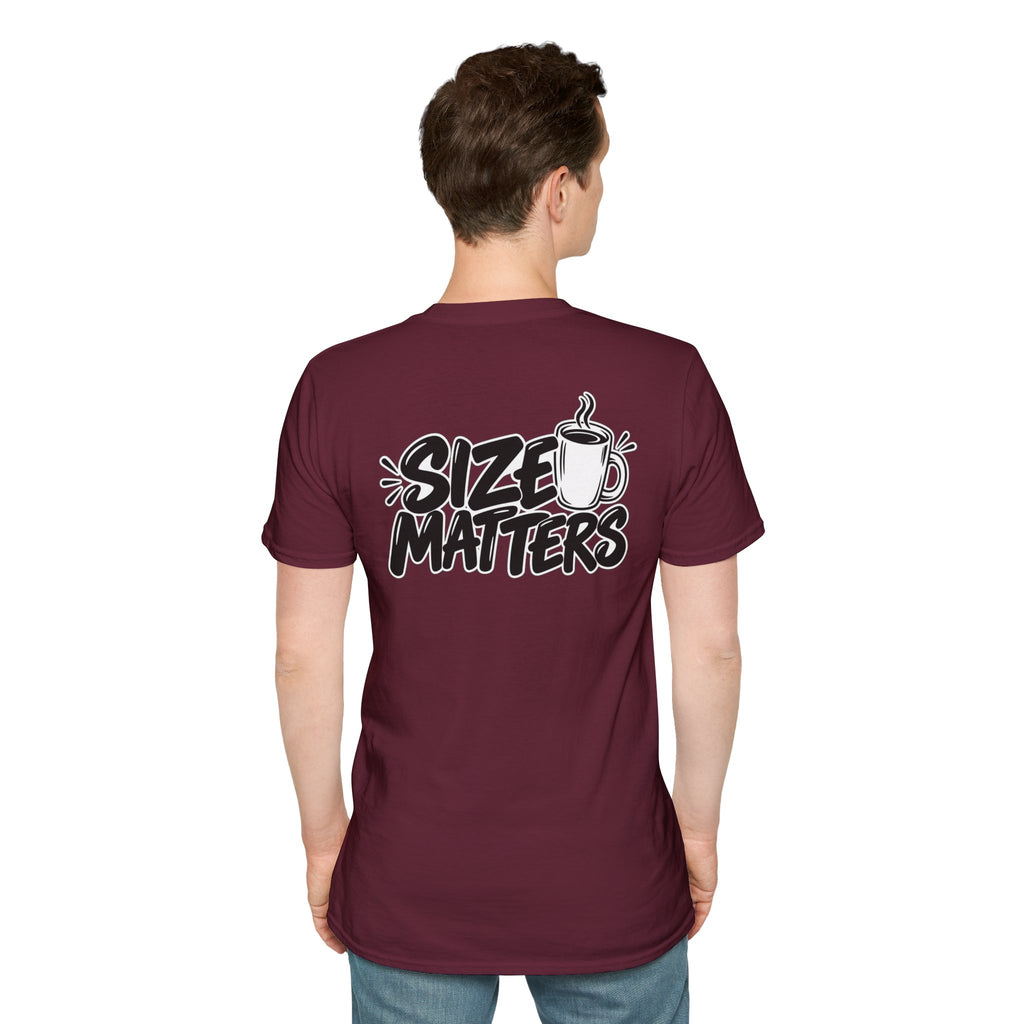 Dark Humor Funny Coffee Shirt Size Matters Novelty Graphic Tee Unique Gift