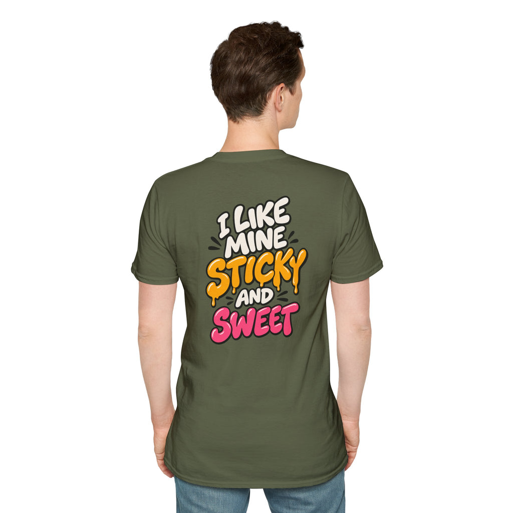 Dark Humor Funny Tshirt I LIKE MINE STICKY AND SWEET Tee Unique Gift