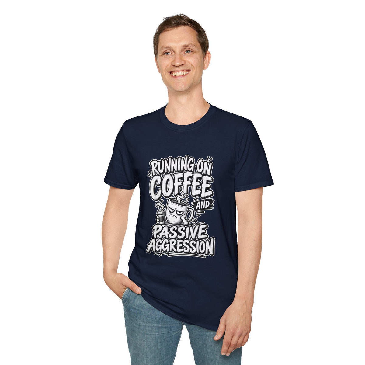 Funny Dark Humor Tshirt — Funny Office Tshirt Dark Humor Graphic Tee Unique Coworker Gift  RUNNING ON COFFEE AND PASSIVE AGGRESSION Shirt