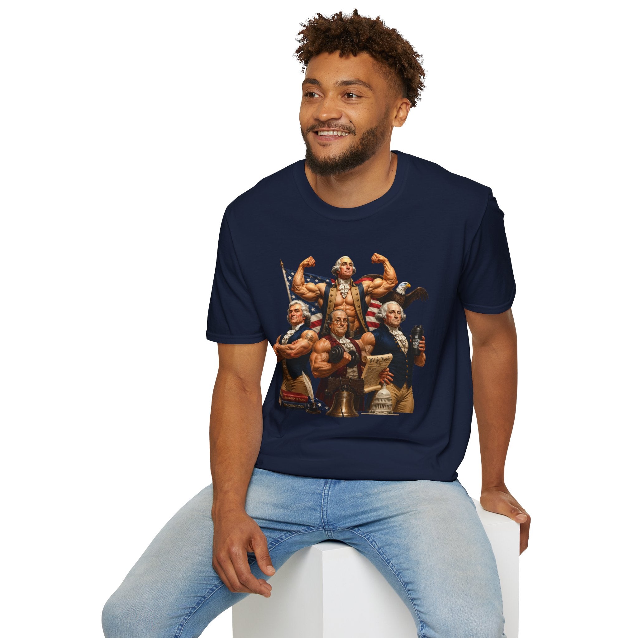 Funny USA Unisex Softstyle T-Shirt Giant Declaration Receipt Funny Patriotic T-Shirt United States of America Benjamin Franklin George Washington Tshirt
