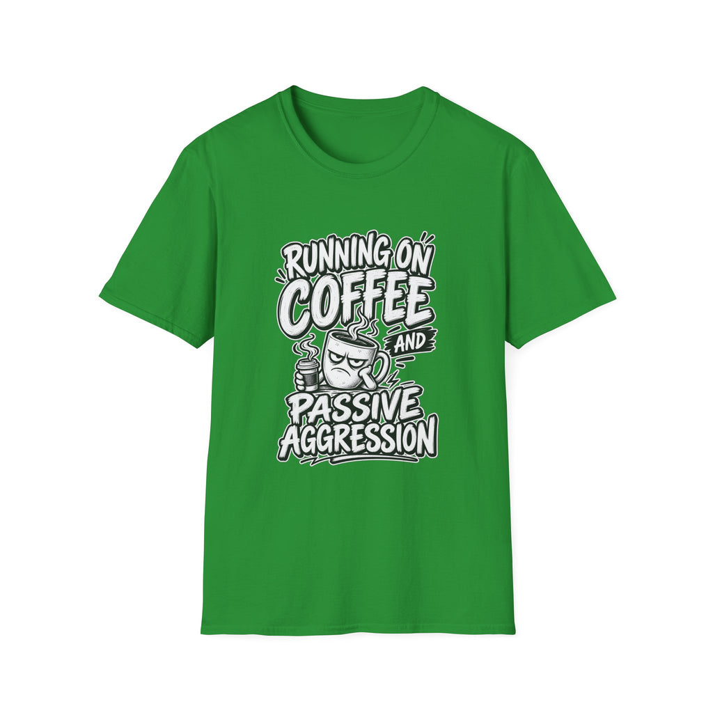 Funny Dark Humor Tshirt — Funny Office Tshirt Dark Humor Graphic Tee Unique Coworker Gift  RUNNING ON COFFEE AND PASSIVE AGGRESSION Shirt