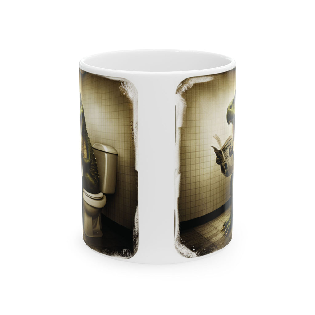 Funny Dinosaur Sitting on Toilet Reading Newspaper Mug Gift Animal Coffee 11oz