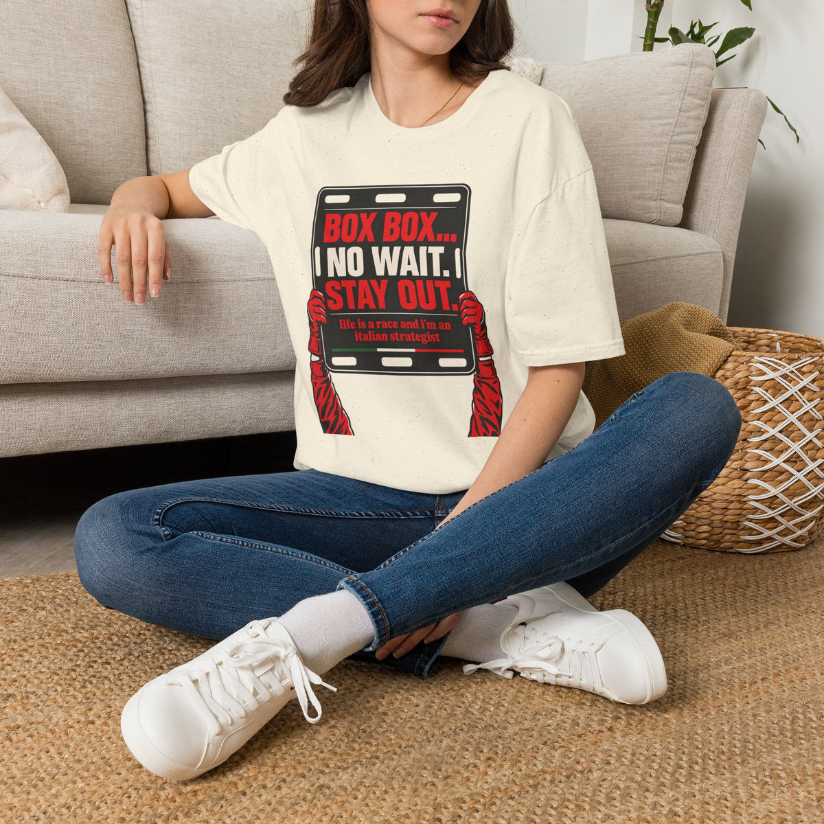 Funny Racing T-Shirt Box Box No Wait Stay Out Italian Strategist Motorsport Fan Shirt Unisex Softstyle Tee Race Day Gift