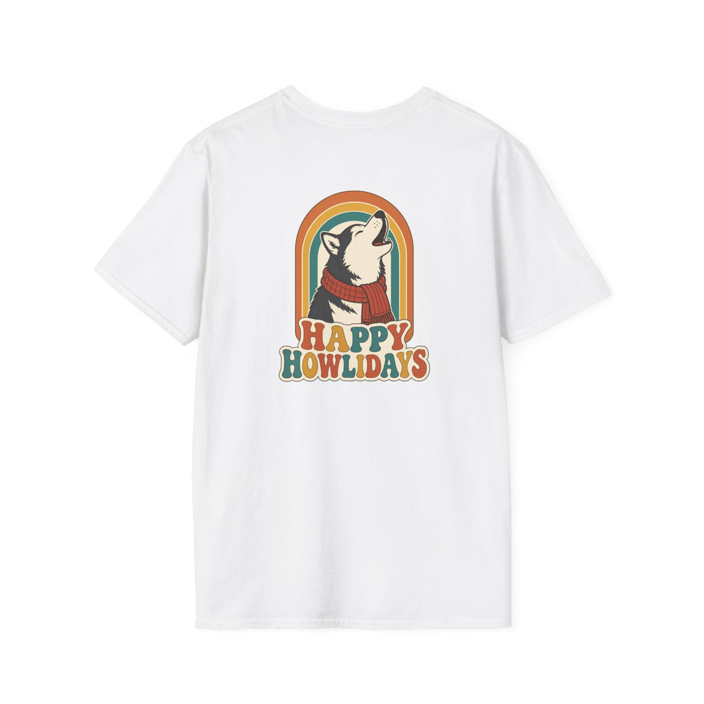 Retro Christmas Dog T-Shirt Happy Howlidays Vintage Dog Lover Shirt Unisex Softstyle Tee Christmas Gift