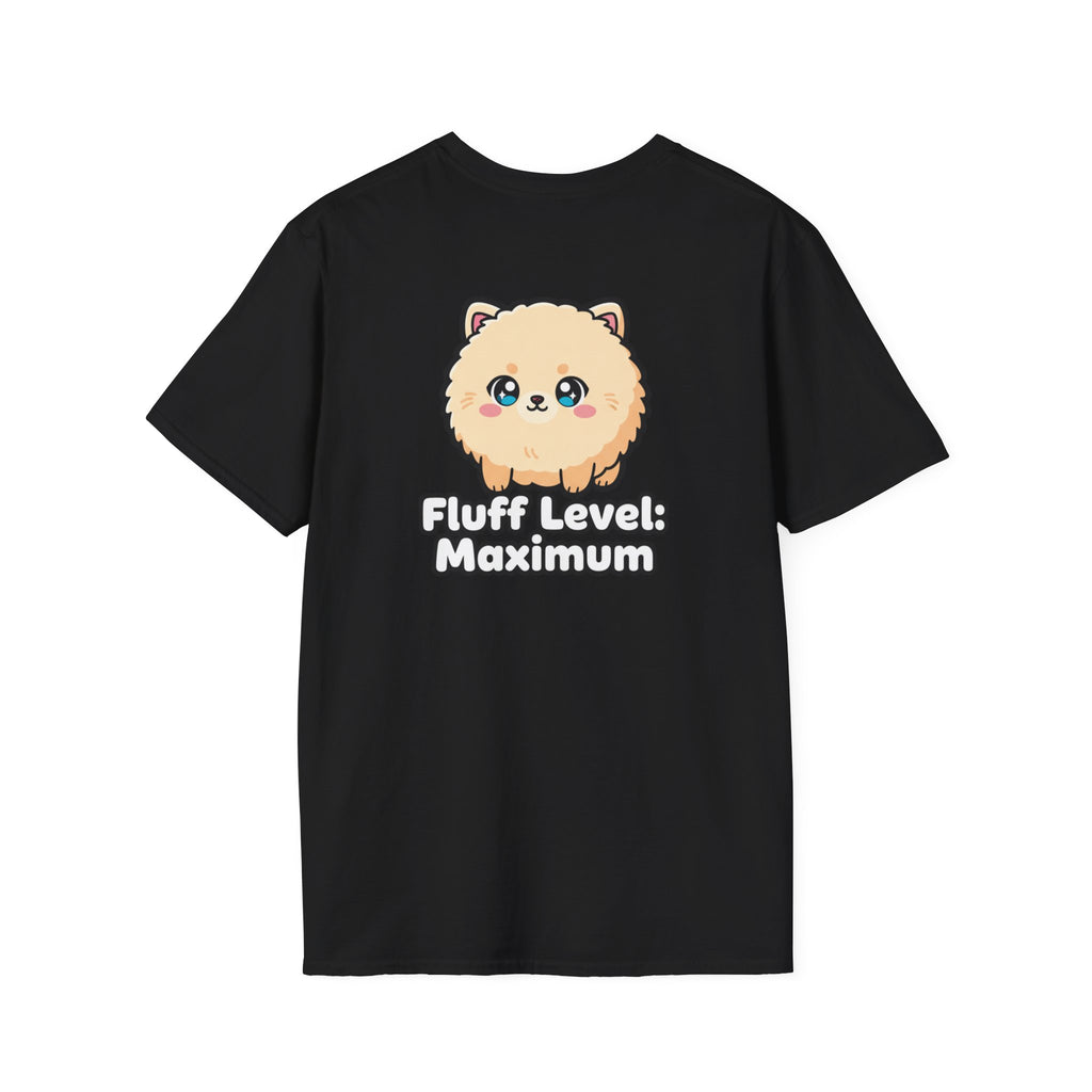 Cute Dog Pomeranian Shirt Fluff Level: Maximum Funny Dog Lover Unisex Softstyle Tee Gift