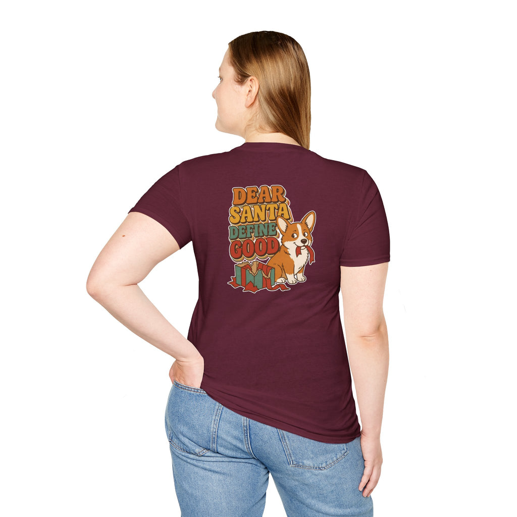 Retro Christmas Dog T-Shirt Dear Santa Define Good Vintage Dog Lover Shirt Unisex Softstyle Tee Christmas Gift