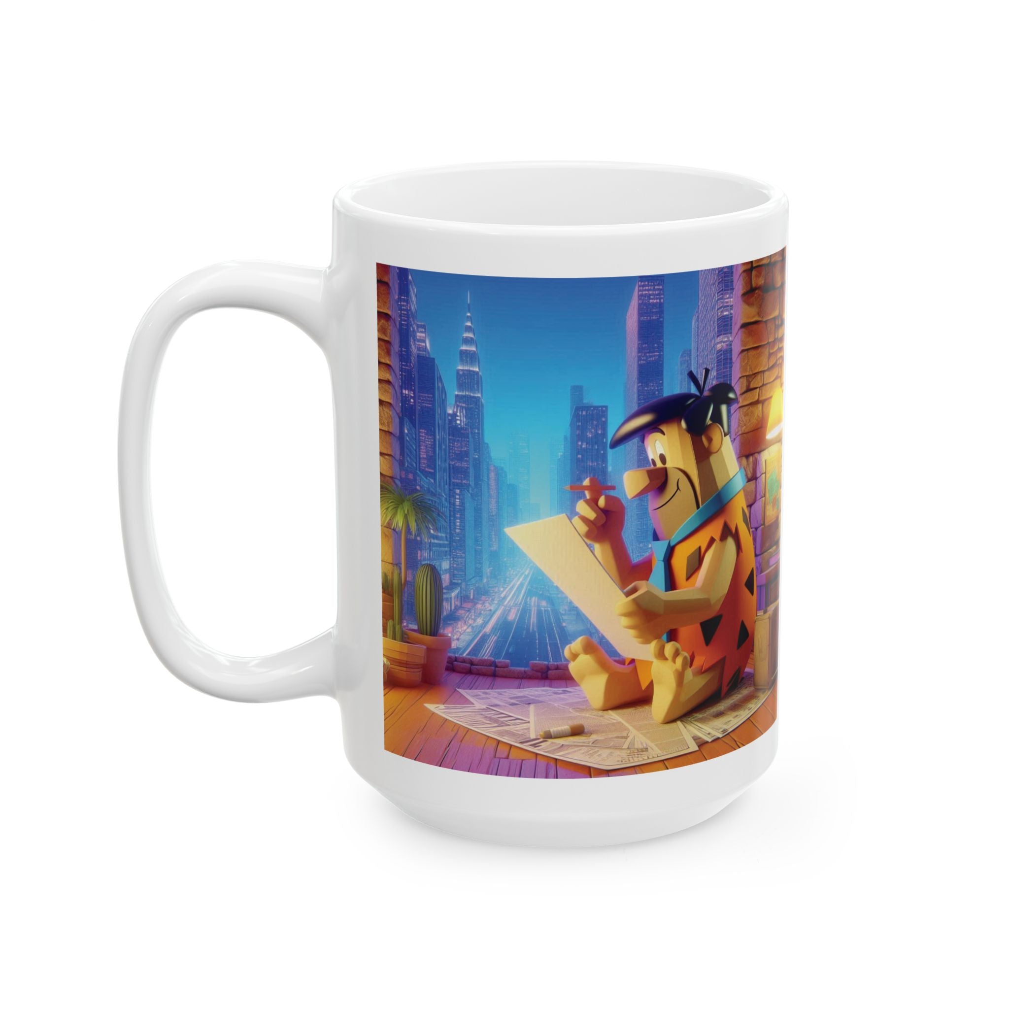 3D Fred Flintstone Mug in Tech Era in New York Ceramic Mug Coffee Cup Gift Kids 11oz