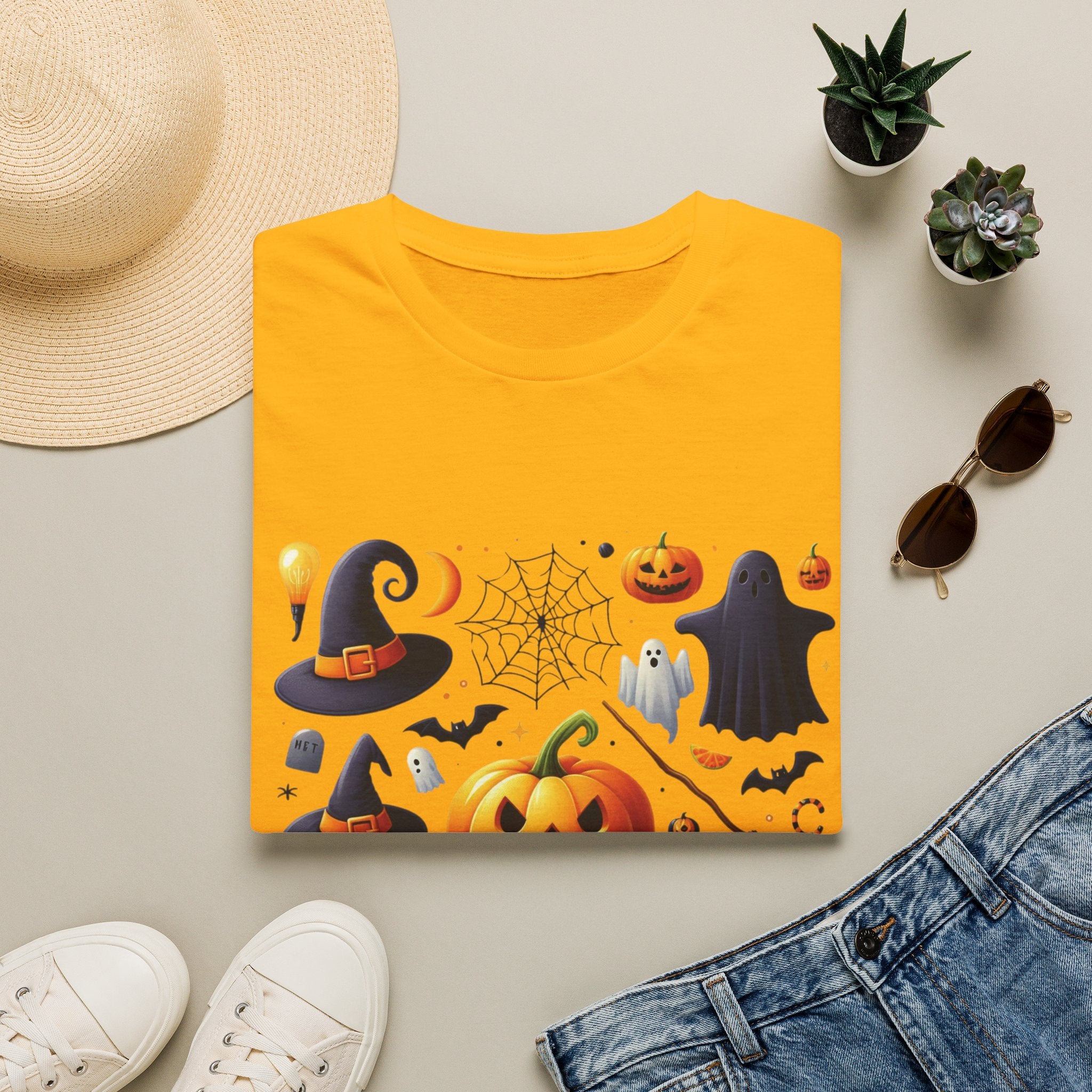 Halloween Pumpkin Face Funny Scary Mens Cotton T-Shirt Tee Top Unisex Women Gift