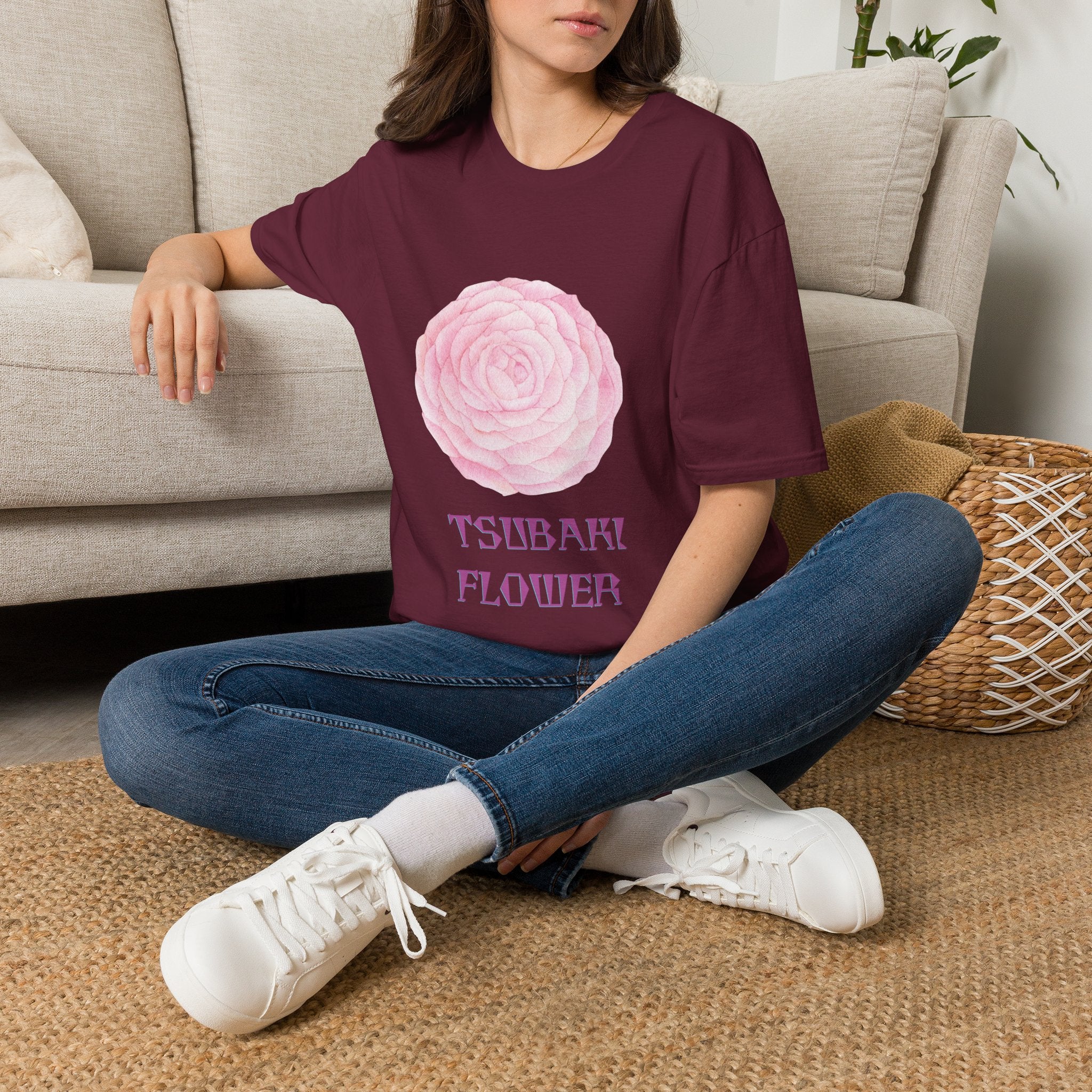 Tsubaki Japanese Camellia Unisex Softstyle T-Shirt Gift Cotton Japan Art Flower