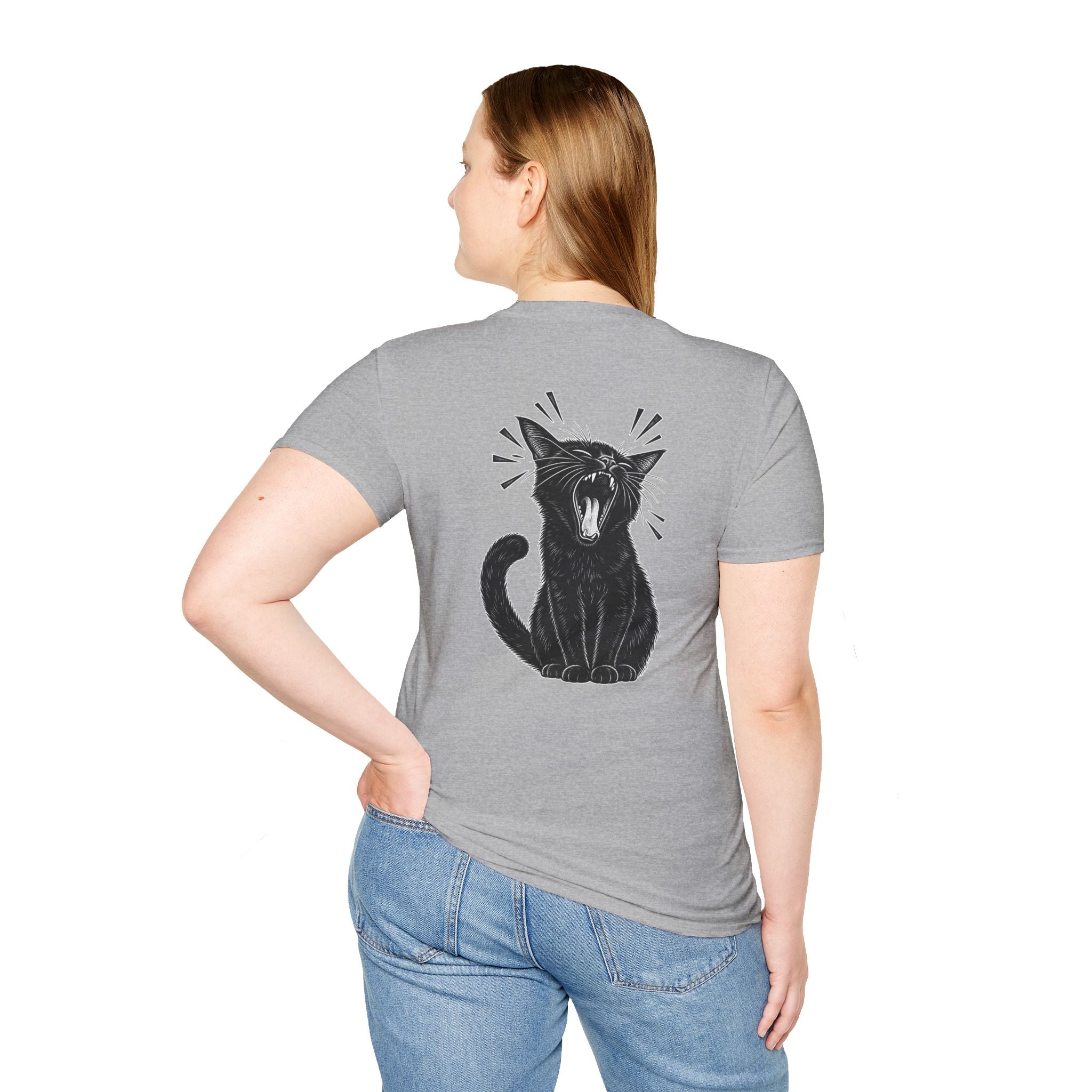 Black Cat Shirt Funny Yawn Comic Style Cat Lover Graphic Tee Unique Gift Black Cat T shirt