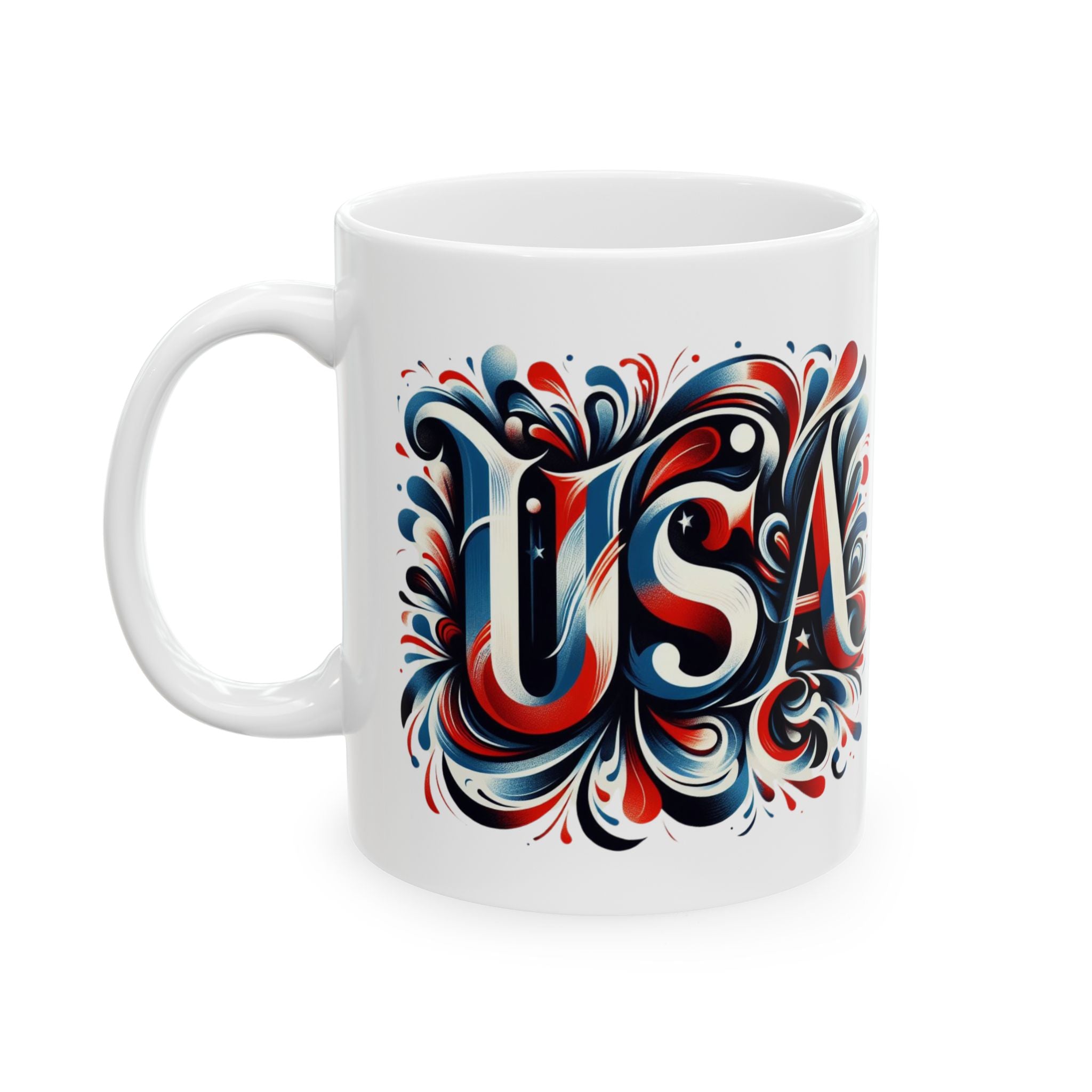 Calligraphy USA Flag Mug America Tea Coffee Cup Ceramic Mug Unique Gift 11oz New