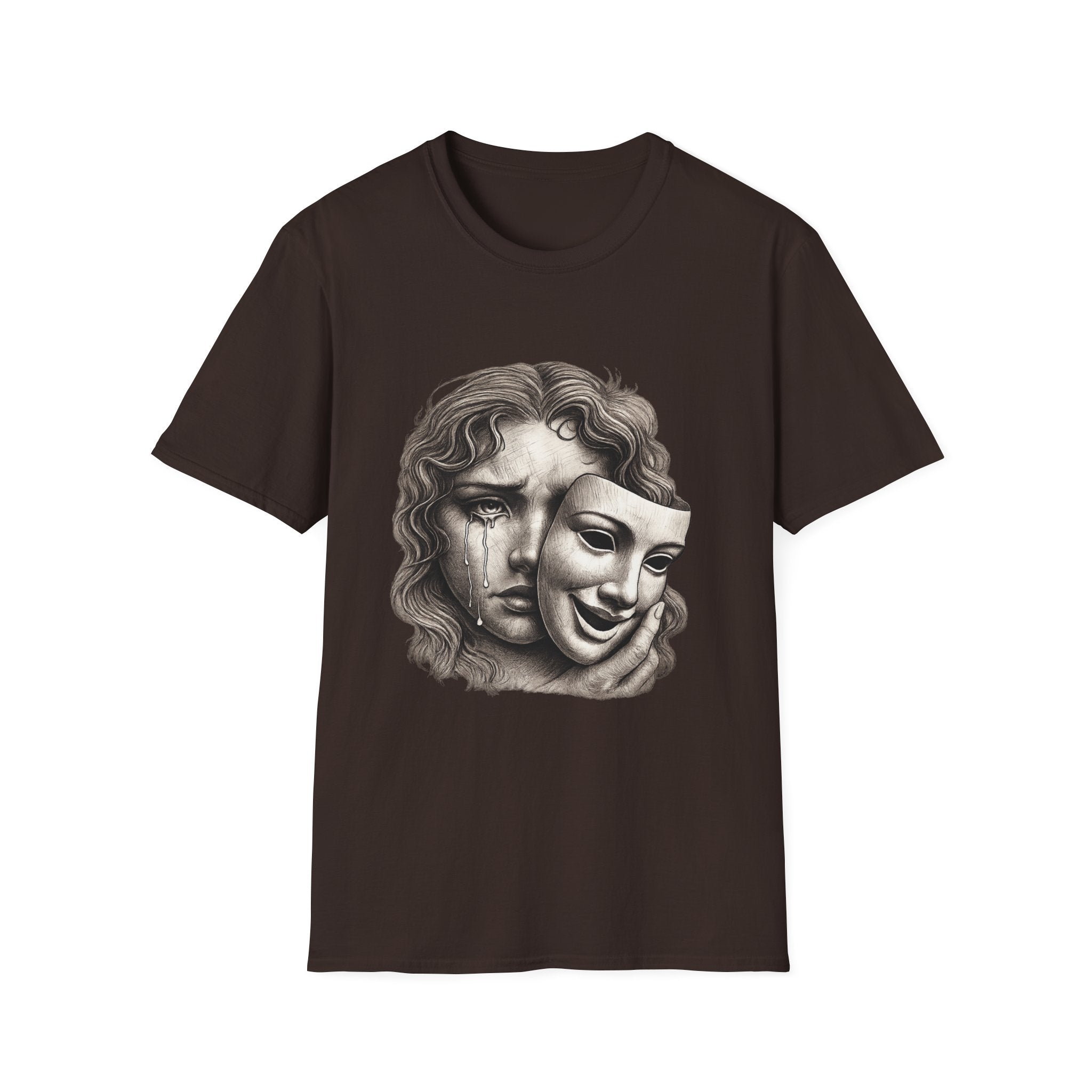 Crying Woman Mask Art T-Shirt | Hidden Emotions Sketch Graphic Tee Unisex Unisex Softstyle T-Shirt