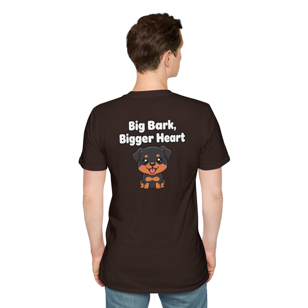 Cute Rottweiler Shirt Big Bark, Bigger Heart Funny Dog Lover Unisex Softstyle Tee Gift