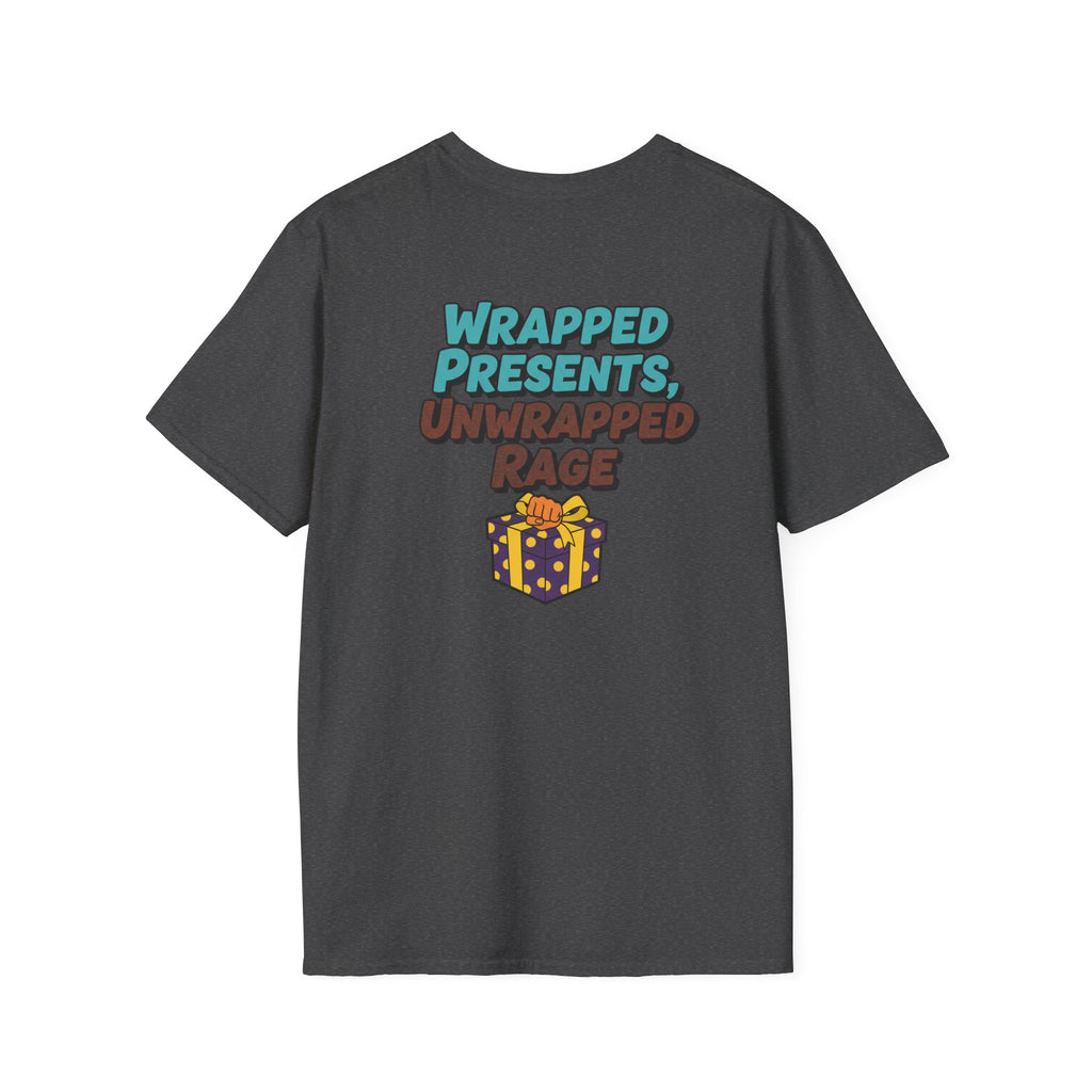 Dark Humor Christmas Shirt Wrapped Presents Unwrapped Rage Funny Sarcastic Unisex Softstyle Tee Adult Christmas Gift