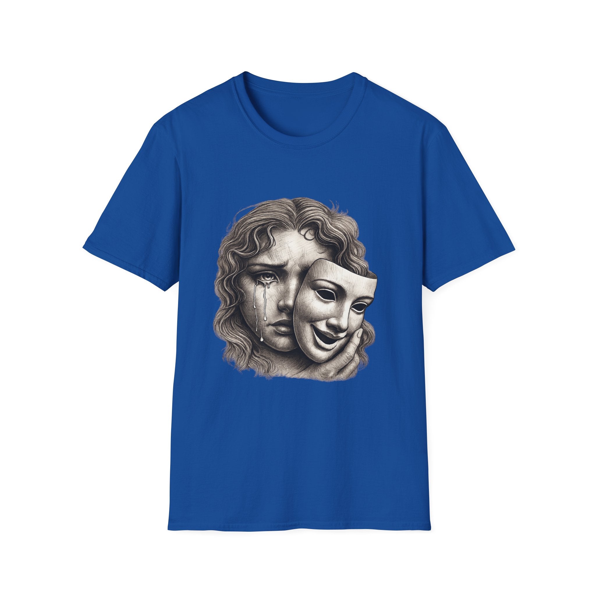 Crying Woman Mask Art T-Shirt | Hidden Emotions Sketch Graphic Tee Unisex Unisex Softstyle T-Shirt