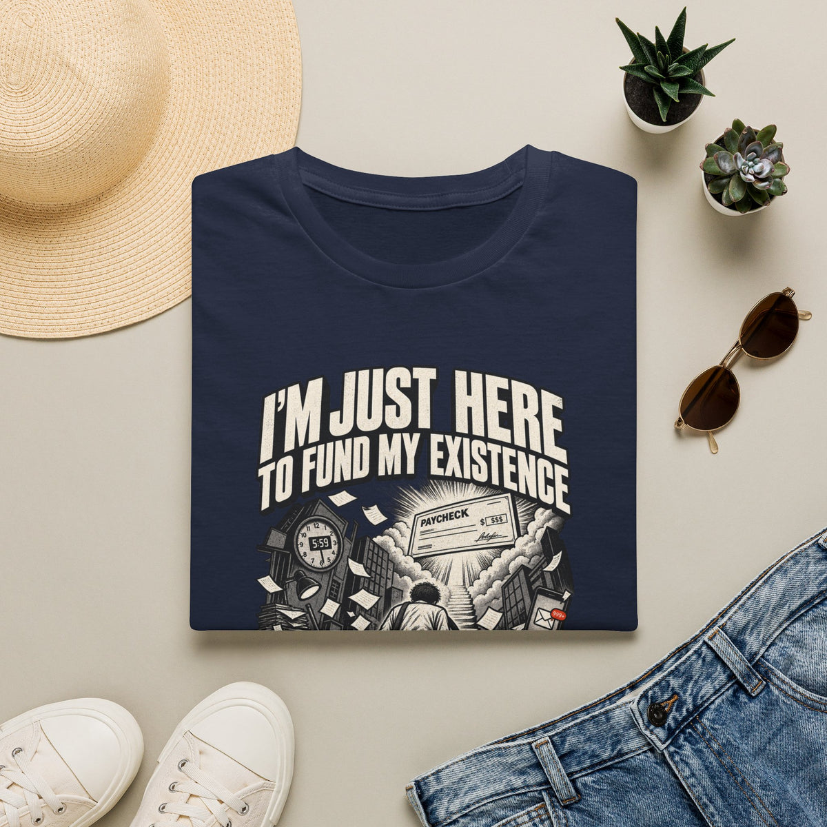 Funny Dark Humor Tshirt — Funny Office Tshirt Dark Humor Graphic Tee Unique Coworker Gift I'M JUST HERE TO FUND MY EXISTENCE Shirt