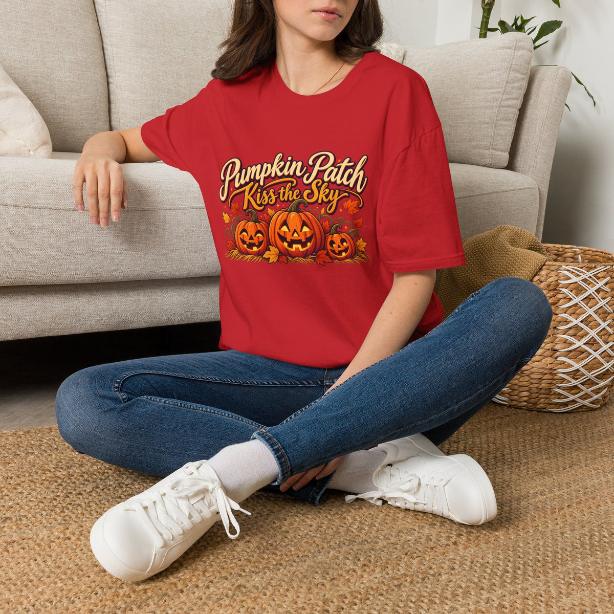 Pumpkin Patch Kiss the Sky Shirt | Cute Fall Jack-O'-Lantern Graphic Tee | Womens Halloween T-Shirt