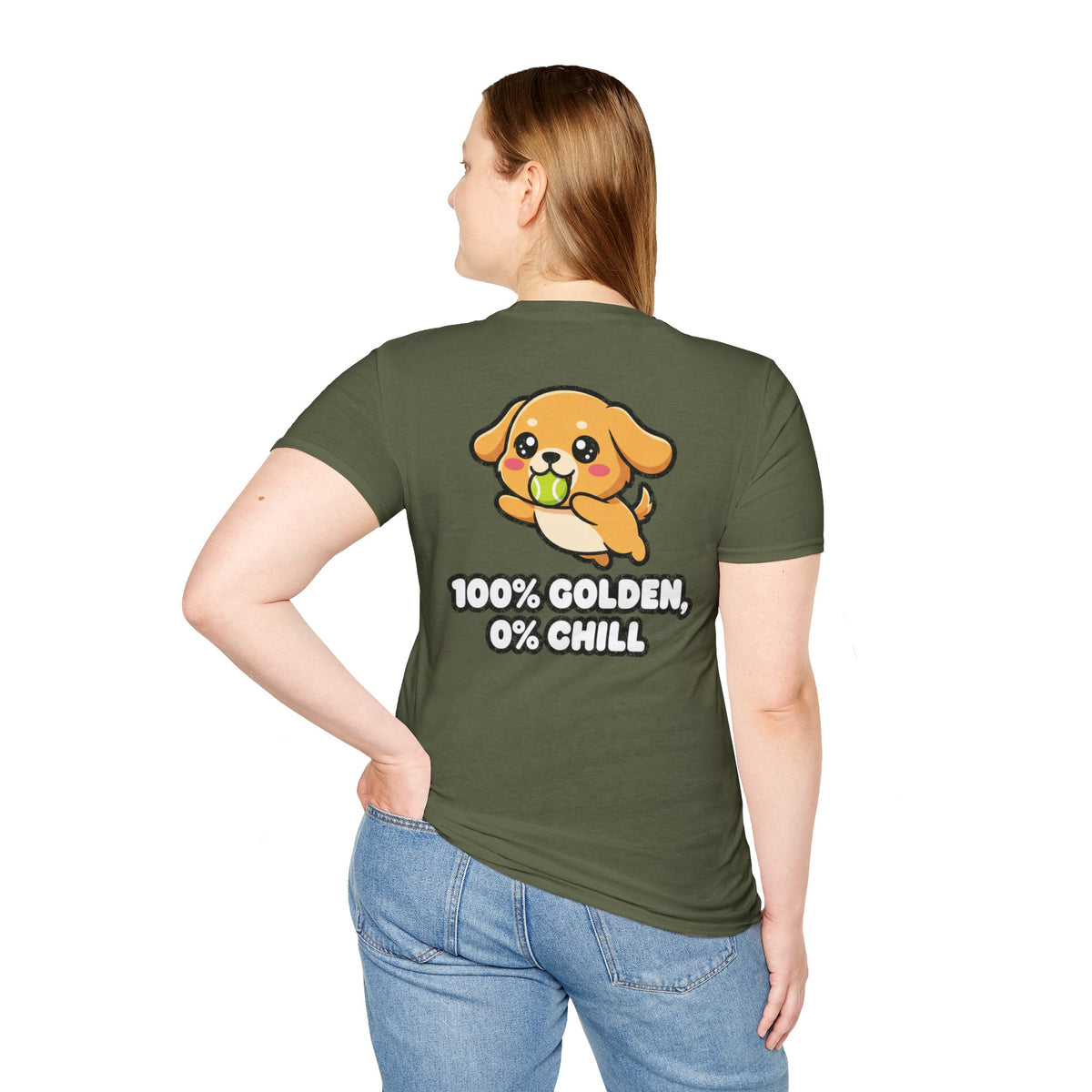 Cute Golden Retriever Shirt 100% Golden, 0% Chill Funny Dog Lover Unisex Softstyle Tee Gift
