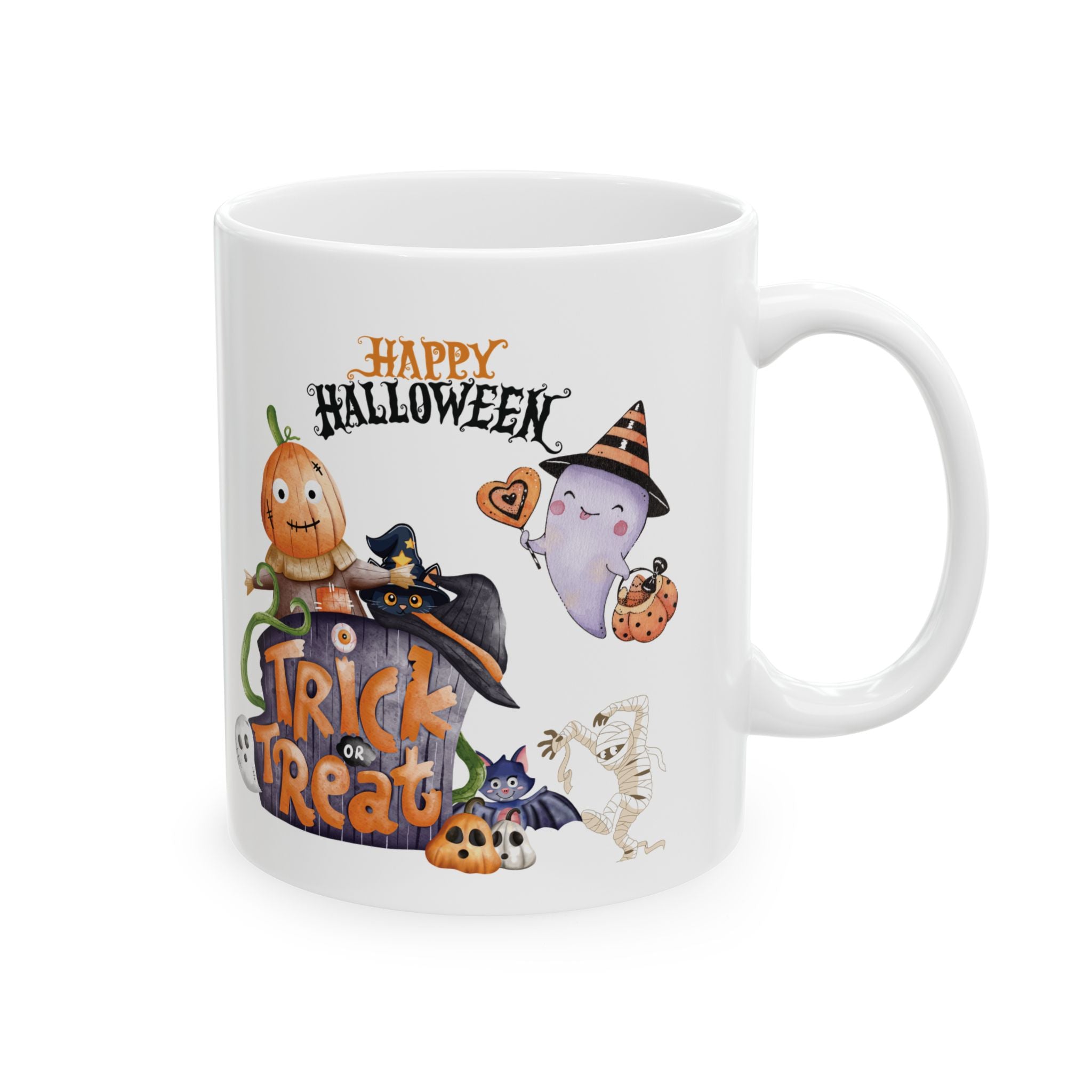 Cute Happy Halloween Funny Tea Mug Gift For Kids Pumpkin Spooky Trick Treat 11oz