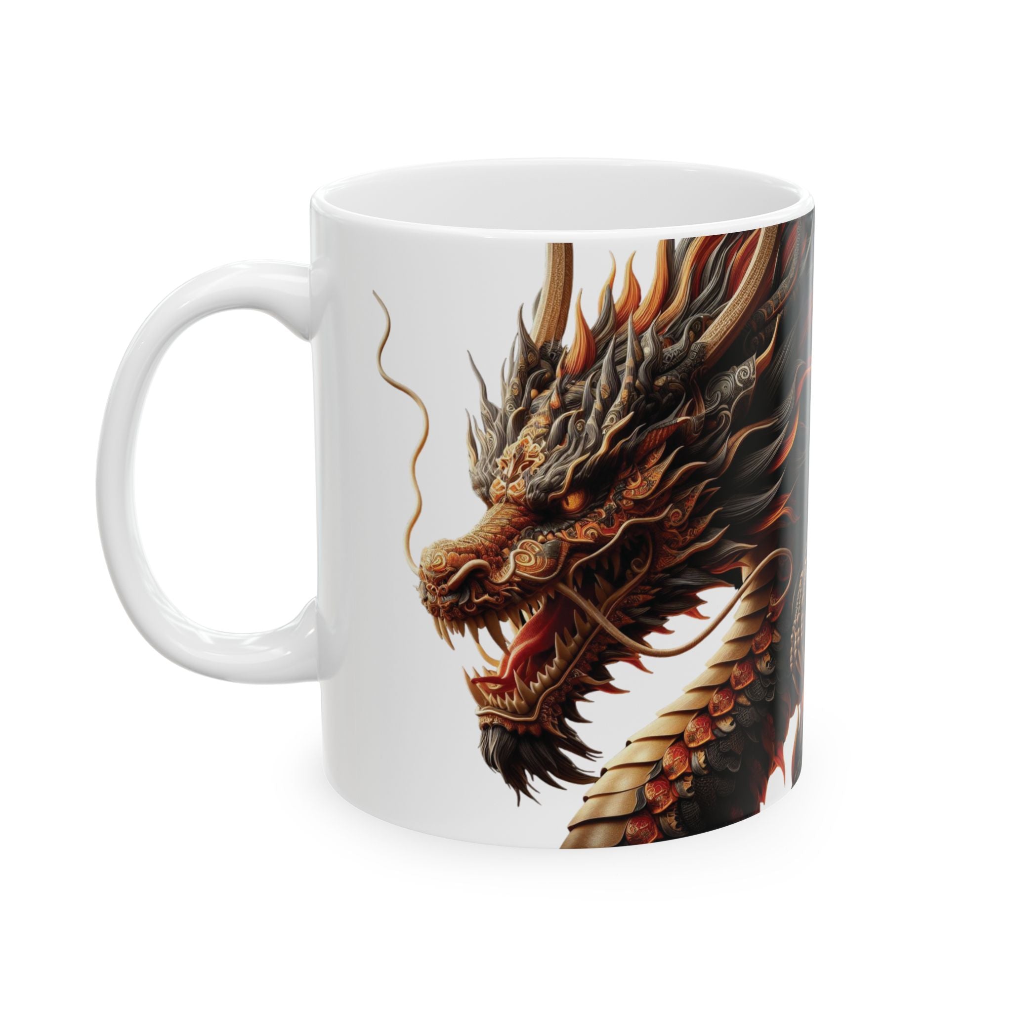 Japan Dragon Mug White Ceramic Tea Coffee Cup Unique Birthday Gift Animal Lover 11oz