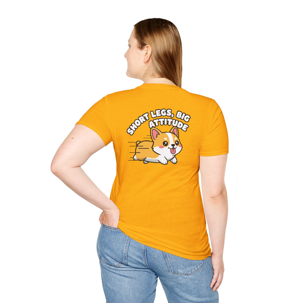 Cute Corgi Shirt Short Legs, Big Attitude Funny Dog Lover Unisex Softstyle Tee Gift