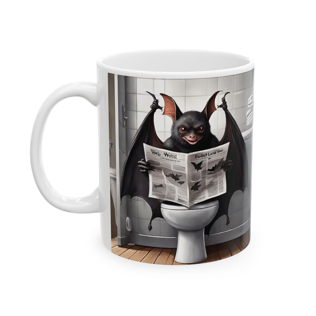 A Bat Sitting on Toilet Reading Newspaper Coffee Mug Best Gift Funny Mug 11oz