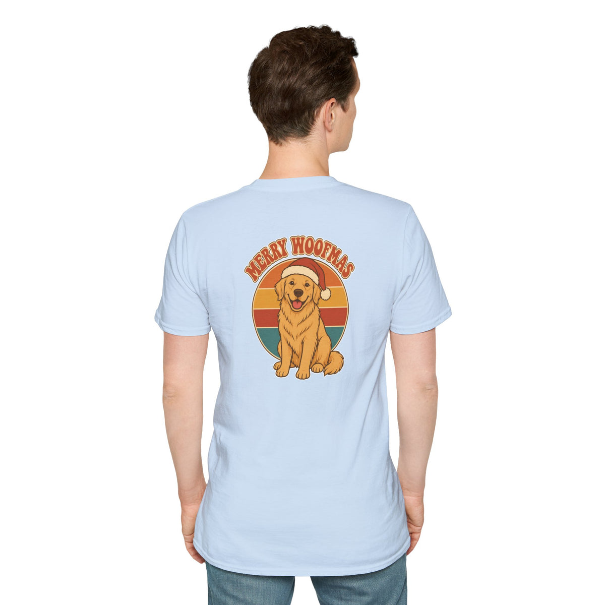 Retro Christmas Dog T-Shirt Merry Woofmas Vintage Dog Lover Shirt Unisex Softstyle Tee Christmas Gift