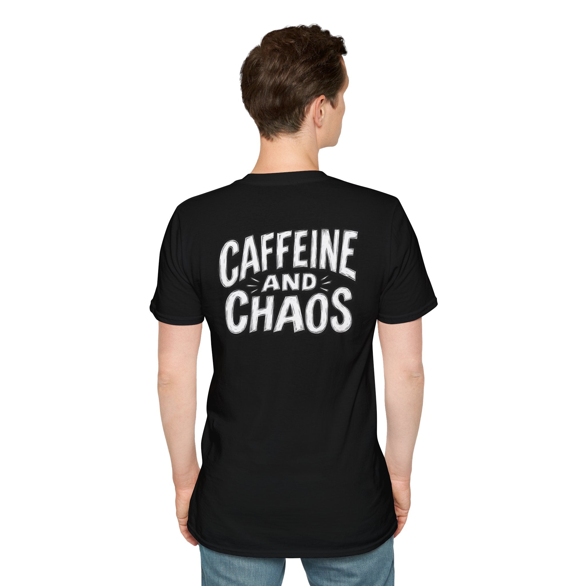 Funny Caffeine and Chaos Shirt Coffee Lover Graphic Tee Dark Humor Tshirt Funny Office Tshirt